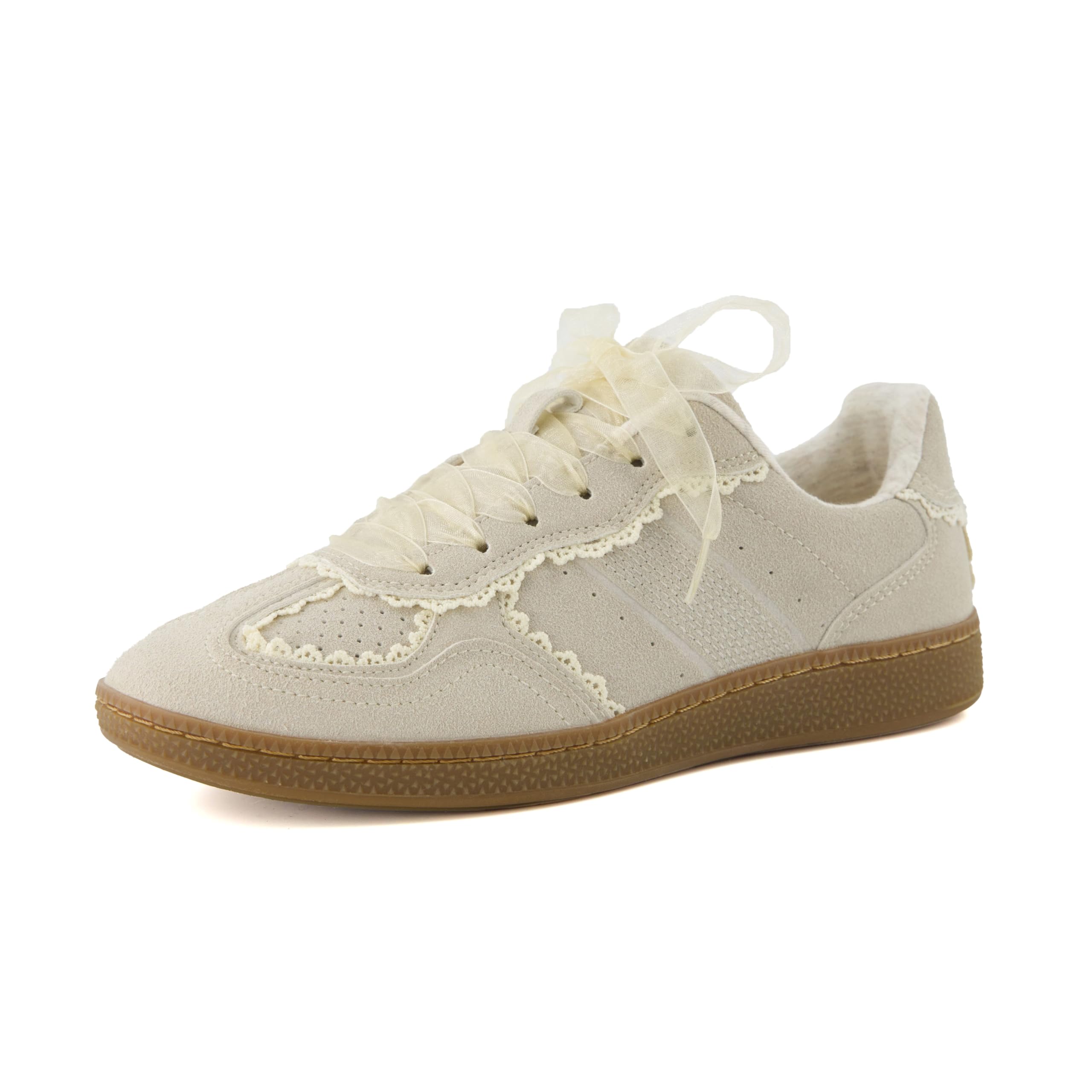 CUSHIONAIRE Women's Belinda Casual Sneakers with Lace Detail & Memory Foam - Elegant Ribbon Lace-Up Comfort Shoes for Walking, Work & Everyday Wear