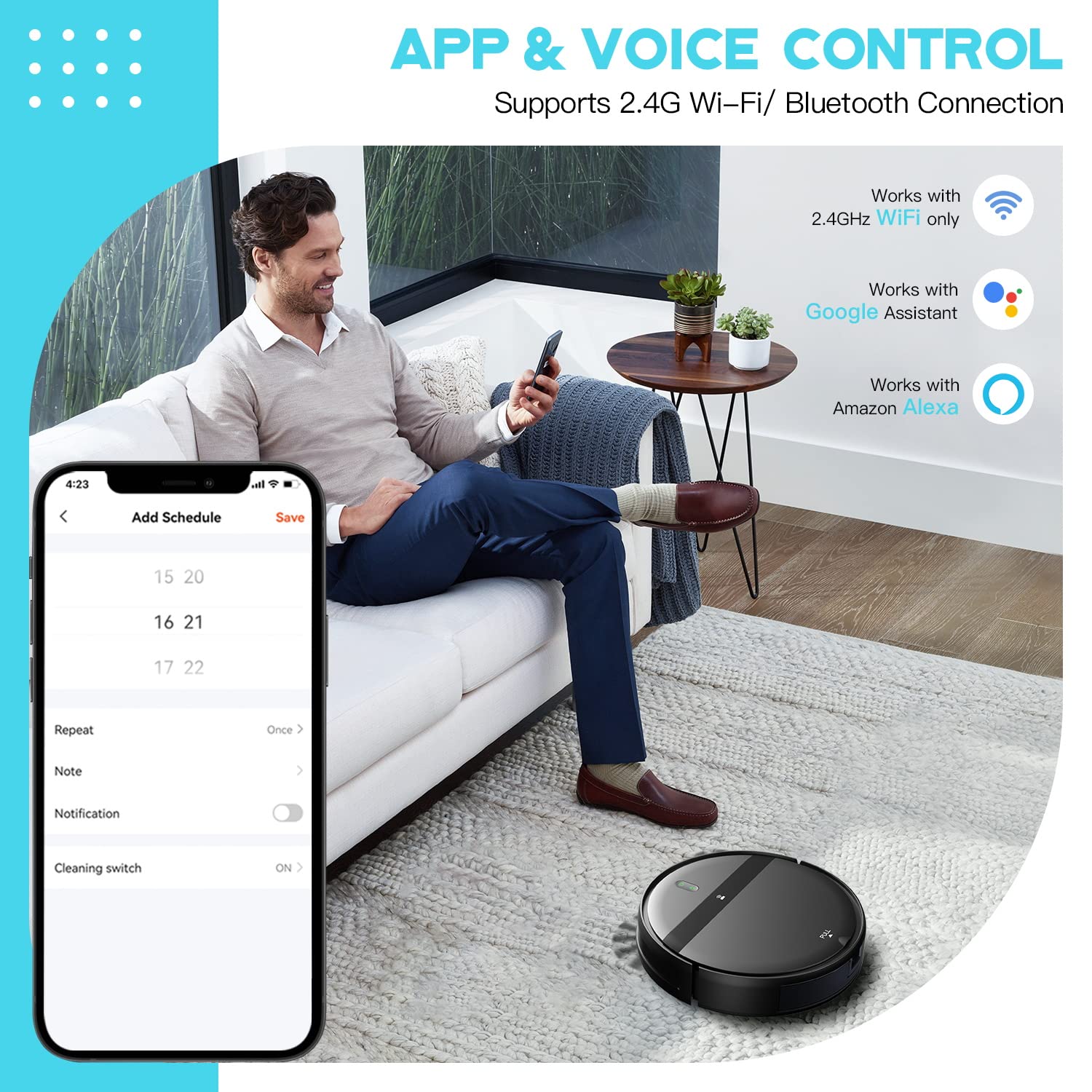 Smart Robot Vacuum and Mop Combo with WiFi/Alexa/App Control - Ultra-Slim Quiet Robotic Vacuum Cleaner for Pet Hair, Carpets & Hard Floors - Tangle-Free, Auto Recharge - Perfect for Home Cleaning with Pets and Multi-Surface Flooring
