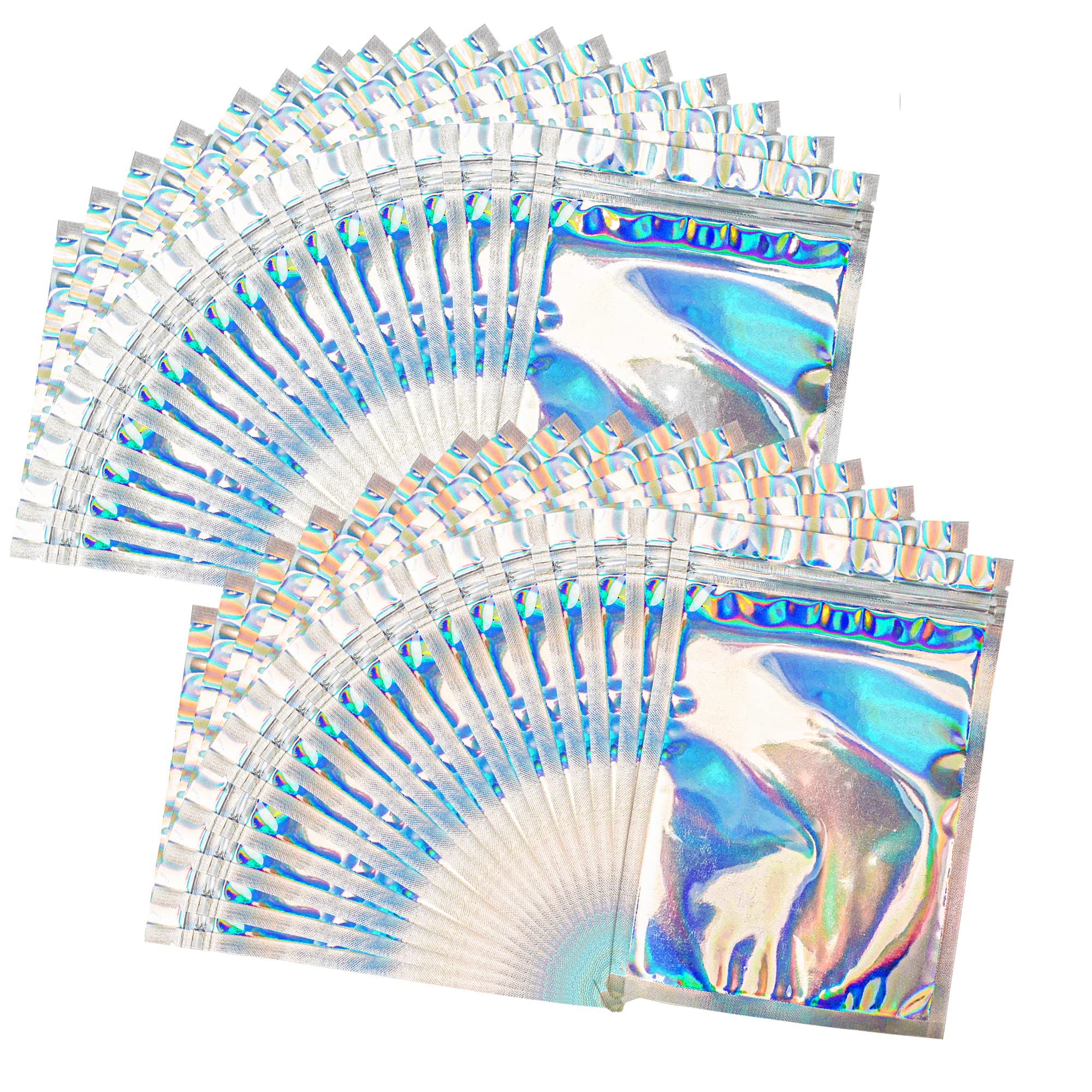 100-Pack 3x4 Inch Mylar Smell Proof Bags - Resealable Food Storage Pouch with Aluminum Foil & Holographic Rainbow Design | Perfect for Weed, Coffee, Herbs & Long-Term Food Preservation