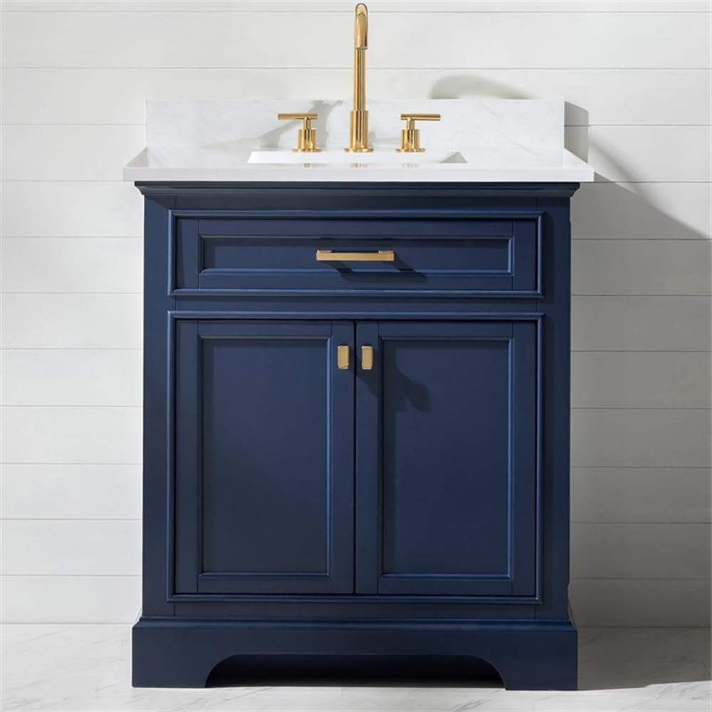 Modern Blue Bathroom Vanity 30 Inch - Design Element ML-30-BLU with Soft-Close Doors & Drawers - Perfect for Small Bathrooms, Powder Rooms & Coastal Home Decor