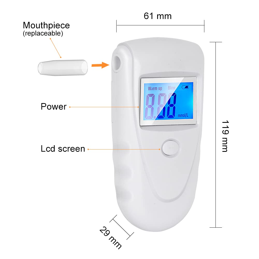 Premium Ketone Breath Tester & Ketosis Meter - Accurate Keto Breathalyzer with 10 Disposable Mouthpieces (mmol/L Display) - Ideal for Keto Diet, Weight Loss & Diabetes Monitoring