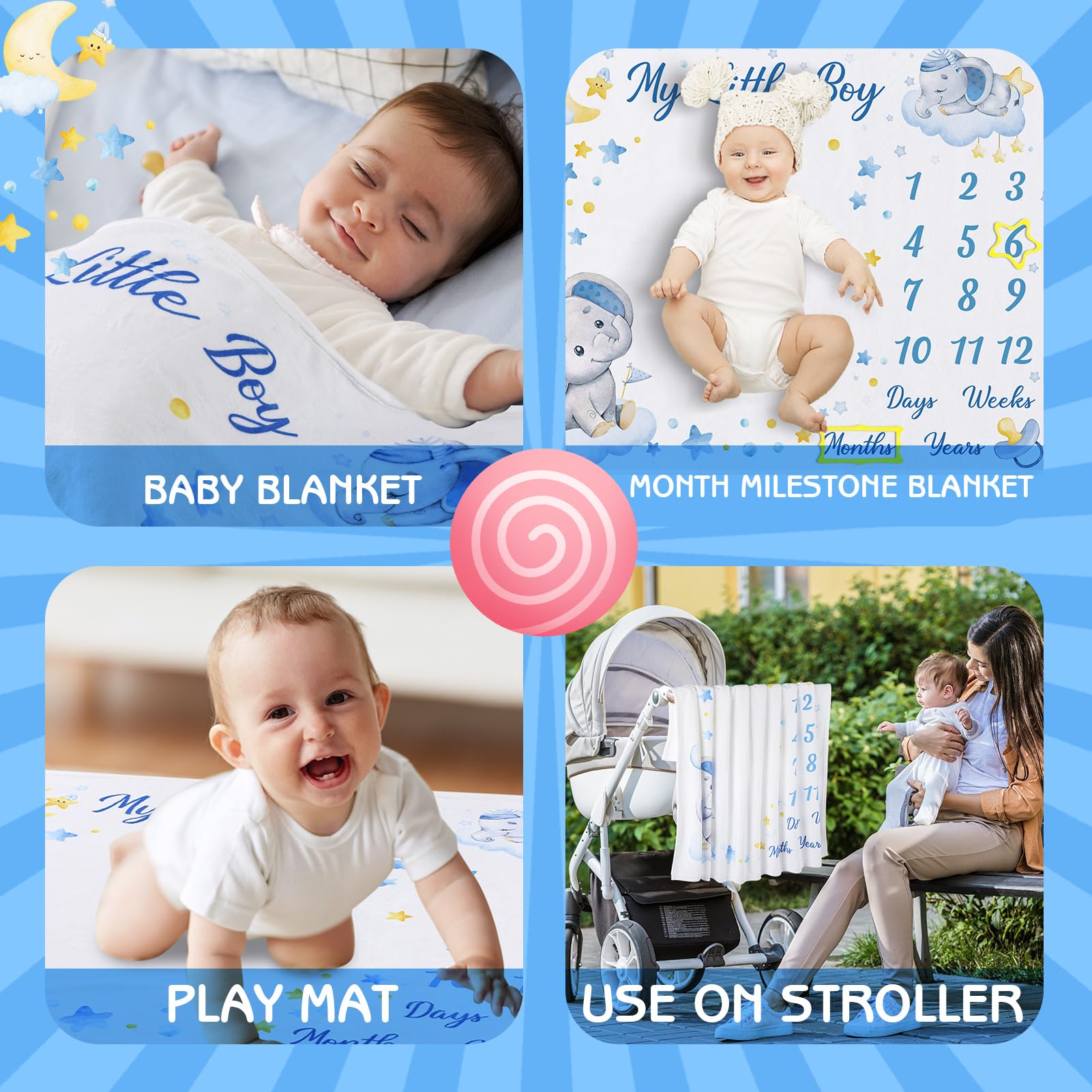 Elephant Baby Milestone Blanket for Newborn Photography - Soft Growth Blanket with Wooden Signs & Frames for Boys & Girls | Perfect for Monthly Photo Shoots, First Birthday & Nursery Decor