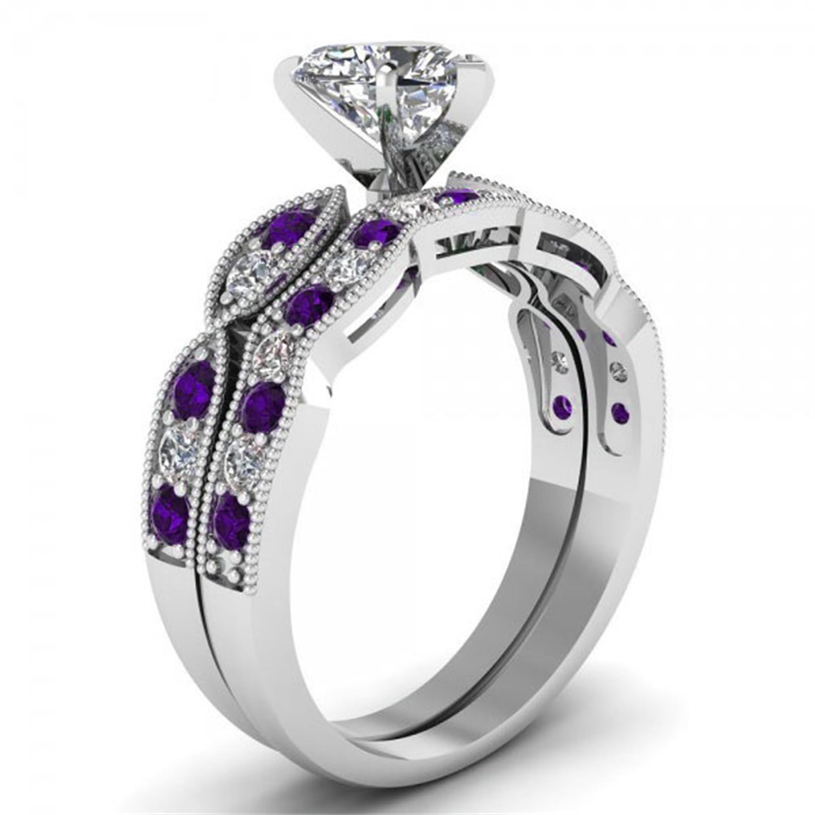 Jeulia 3 Carat CZ Solitaire Engagement Ring Set - Halo Milgrain Heart Cut Sterling Silver Wedding Band for Women | Perfect for Proposals, Anniversaries & Bridal Jewelry Gifts