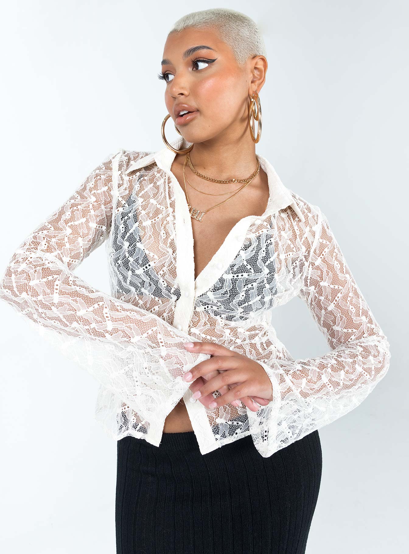 Anni Lace Shirt White - Elegant Women's Blouse for Office, Party & Special Occasions