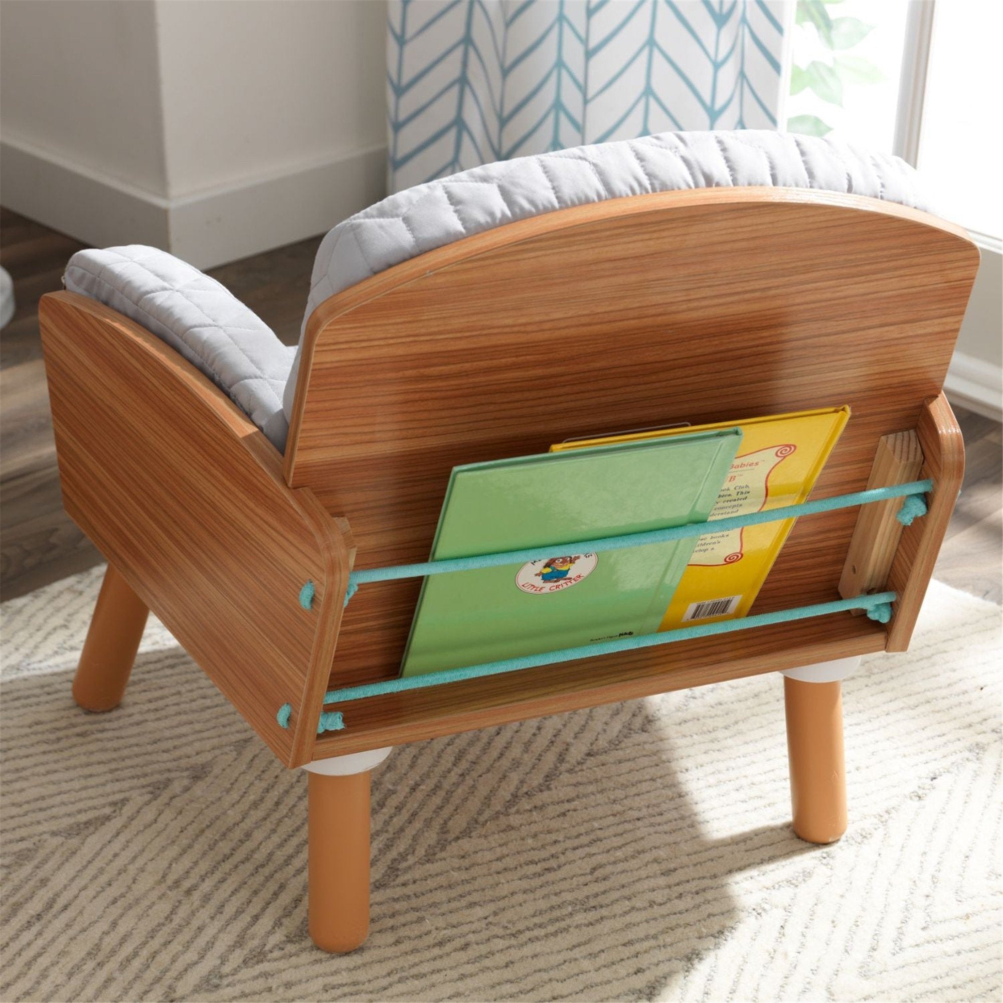 KidKraft Mid Century Modern Kids Reading Chair with Ottoman - Cozy Children's Book Nook for Bedroom, Playroom & Library
