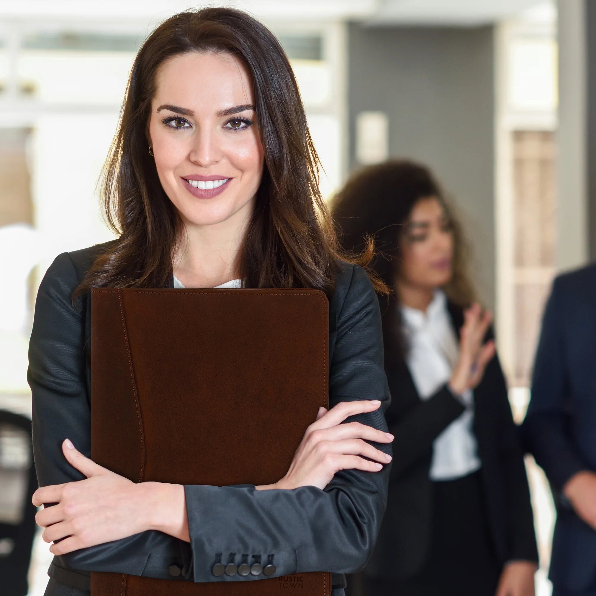 Premium Business Leather Portfolio - Professional Dark Brown Leather Document Holder for Men & Women - Perfect for Office, Meetings, and Business Travel