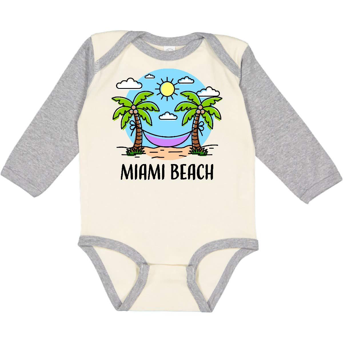 Inktastic Summer Vacation in Miami Beach Long Sleeve Baby Bodysuit - Cute Beachwear for Infants, Perfect for Family Vacations & Photo Shoots
