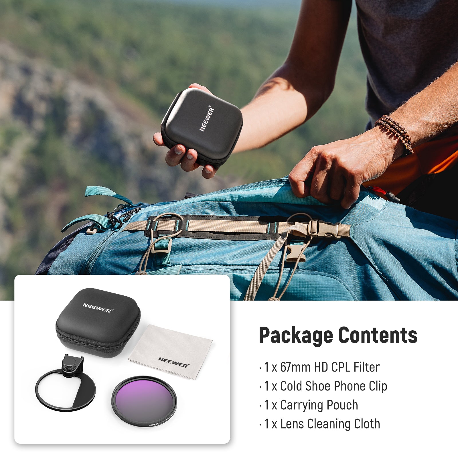 NEEWER FL 78 67mm HD CPL Camera Lens Filter with Cold Shoe Phone Clip - Perfect for DSLR, Mirrorless & Smartphone Photography, Vlogging & Video Shooting