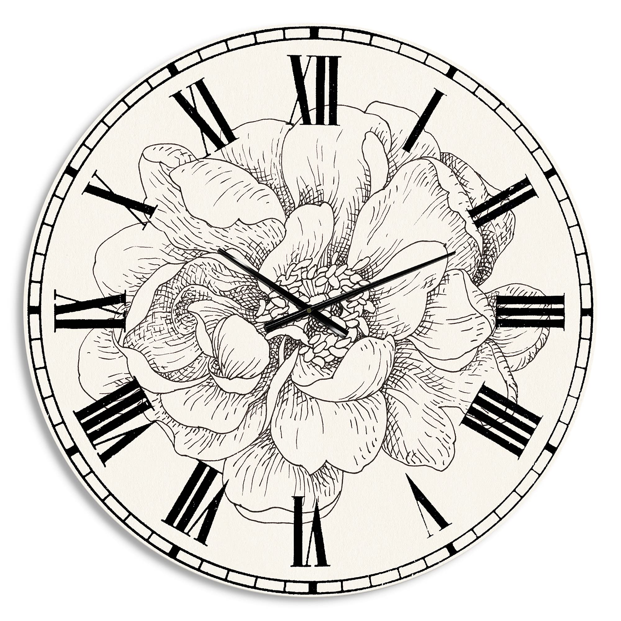 Farmhouse Wall Clock - Pen and Ink Floral Design IV - Rustic Decor for Home, Bedroom, Bathroom, Office & Living Room | Perfect for Country Style Interior & Gift Giving
