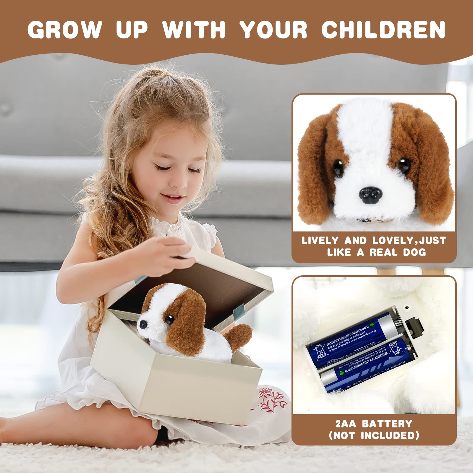 OSDUE Interactive Plush Dog Toy with Shaking Tail & Walking - Electronic Puppy Toy for Early Education & Training | Fun Birthday Gift for Dogs with Leash & Bell | Perfect for Playtime, Training & Cuddling