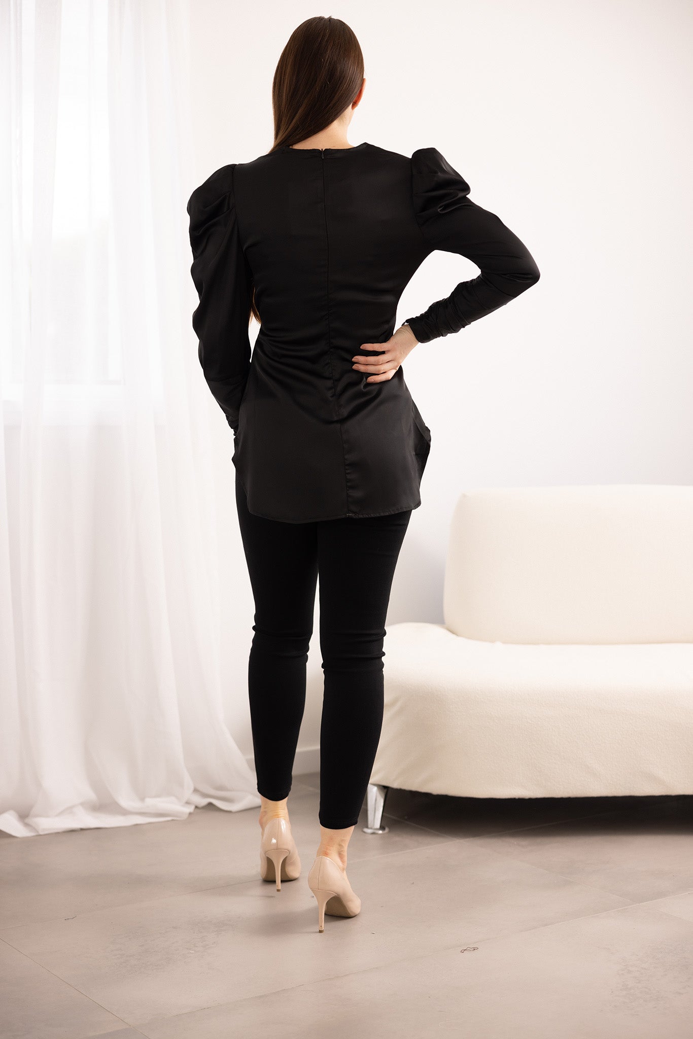 Wynona Satin Blouse for Women - Elegant Crescent Neckline Long Sleeve Shirt - Perfect for Office Wear, Date Night & Special Occasions