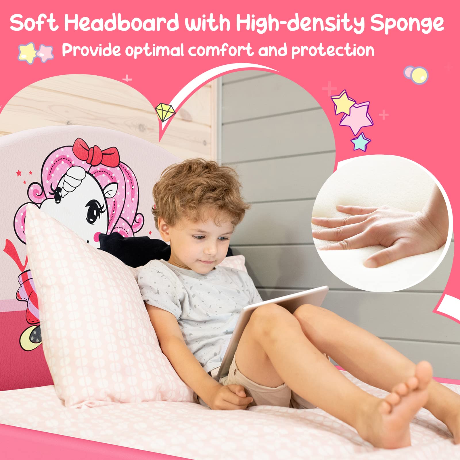 HONEY JOY Twin Bed Frame for Kids - Sturdy Wooden Platform Bed with Headboard & Slat Support, No Box Spring Needed - Perfect for Boys & Girls Bedrooms - Fits Standard Twin Mattress - Ideal for Toddler Rooms, Sleepovers & Kids' Bedroom Decor