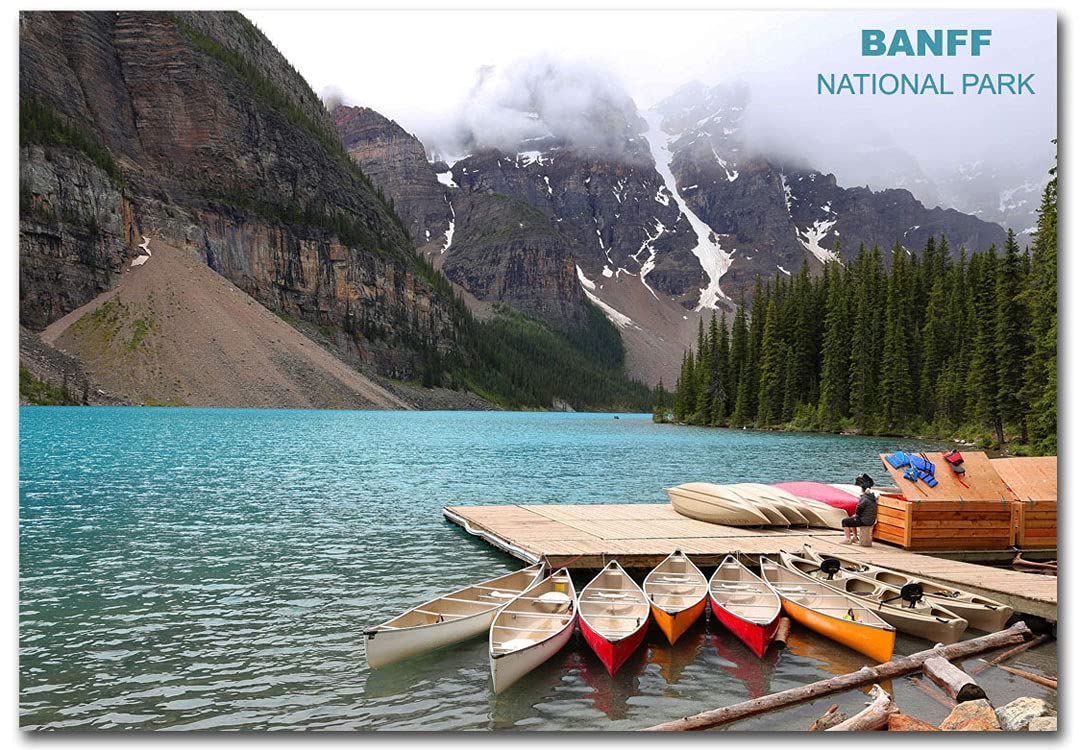 Canada Banff Moraine Lake & Canoe Travel Souvenir Fridge Magnet 2.5x3.5 Inch - Perfect for Refrigerators, Lockers & Office Decor