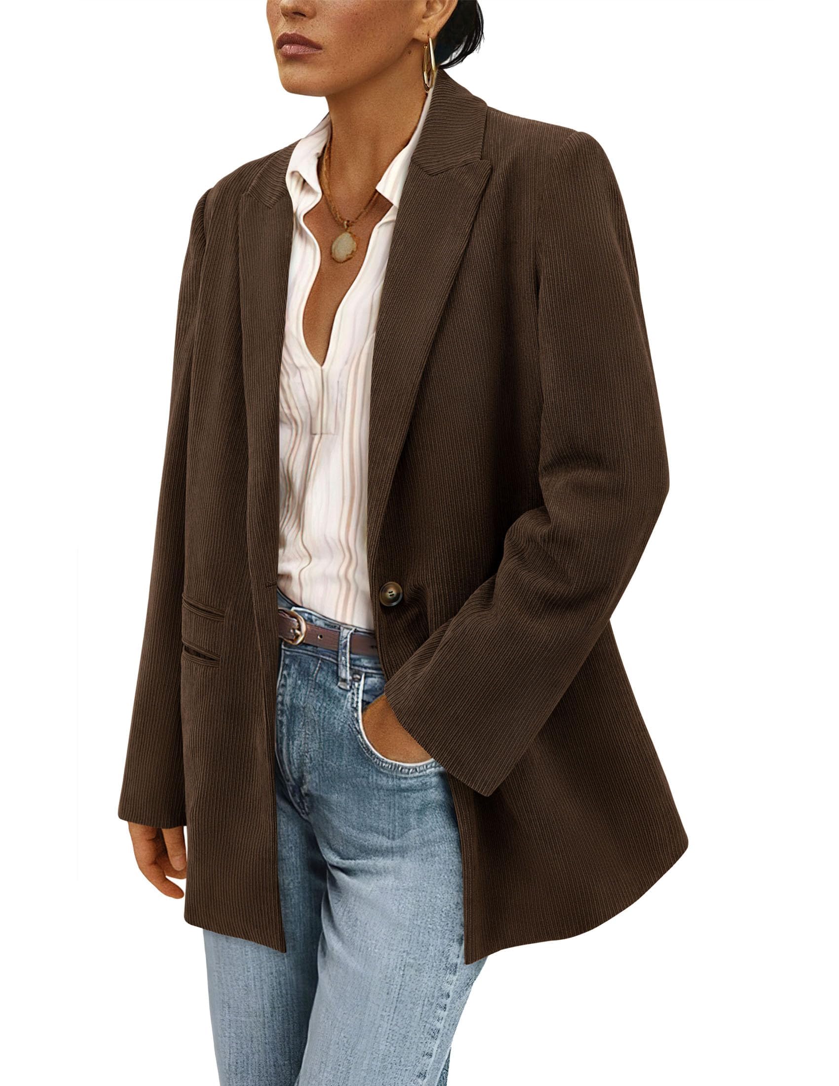 PRETTYGARDEN Women's Corduroy Blazer Jacket - Winter Long Sleeve Ribbed Lapel Coat for Work, Business & Casual Outfits | Office Wear, Date Night & Fall Fashion Outerwear