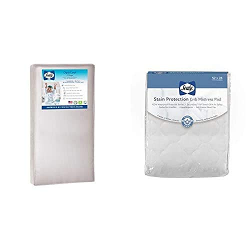 Sealy Baby OptiCool 2-Stage Dual Firmness Waterproof Toddler & Baby Crib Mattress with Stain Protection Pad - Breathable, Hypoallergenic for Newborns & Infants - Perfect for Daycare, Nursery & Travel Use