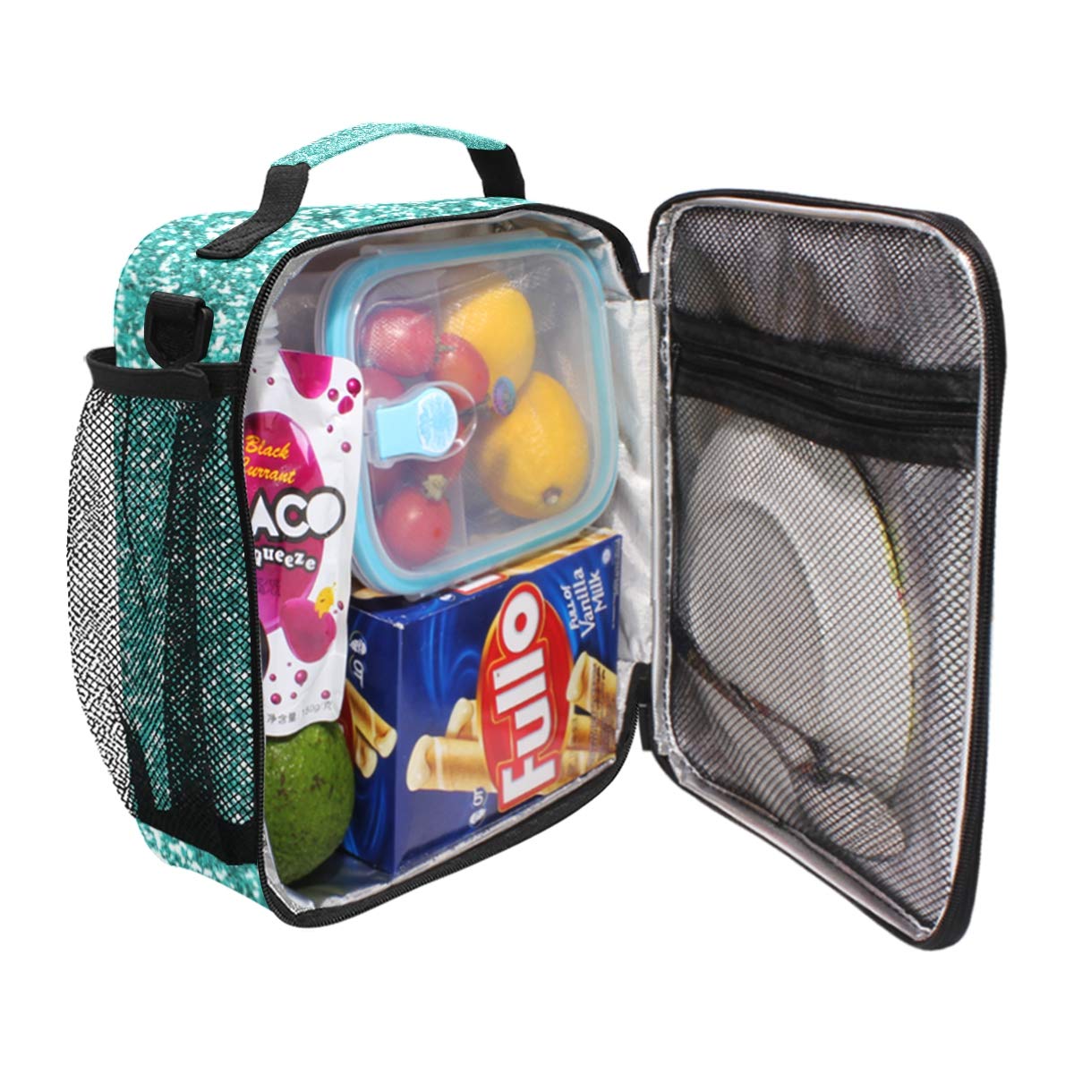 Glittery Teal Insulated Lunch Box - Large Thermal Lunch Bag for Women, Men & Kids - Meal Prep Cooler & Warmer with Adjustable Shoulder Strap - Perfect for School, Work, Picnics & Outdoor Activities