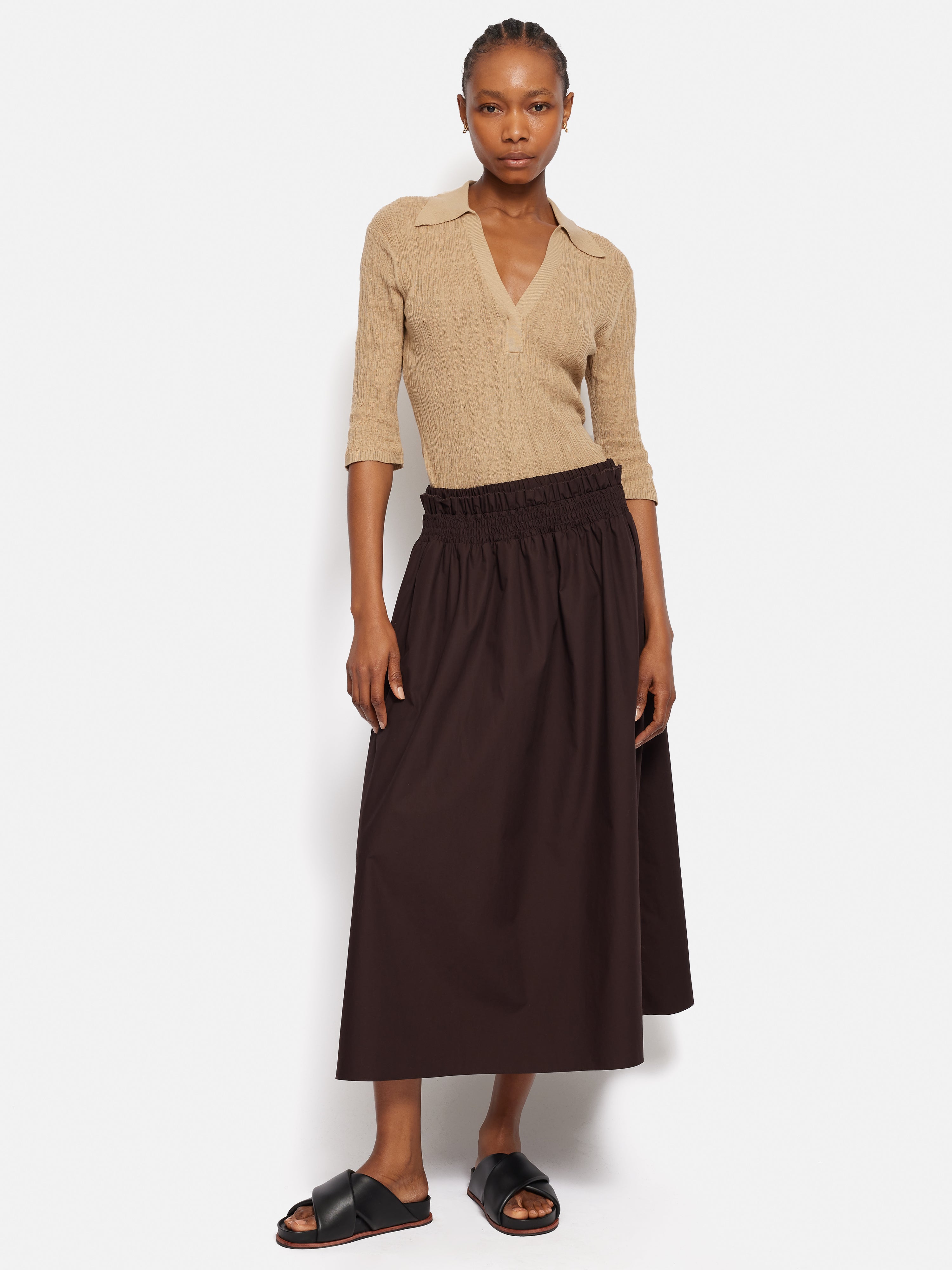 Women's Stone Color Knitted Collar Top - Soft & Comfortable Pullover for Casual Wear, Office, and Date Nights