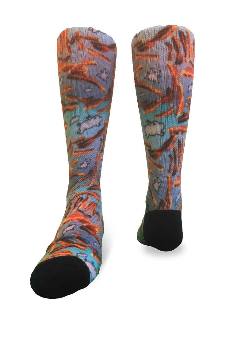 Youth Flow Society Bacon Print Knee High Socks - Fun & Stylish Novelty Socks for Teens, Cosplay, Kawaii Fashion & Unique Gifts