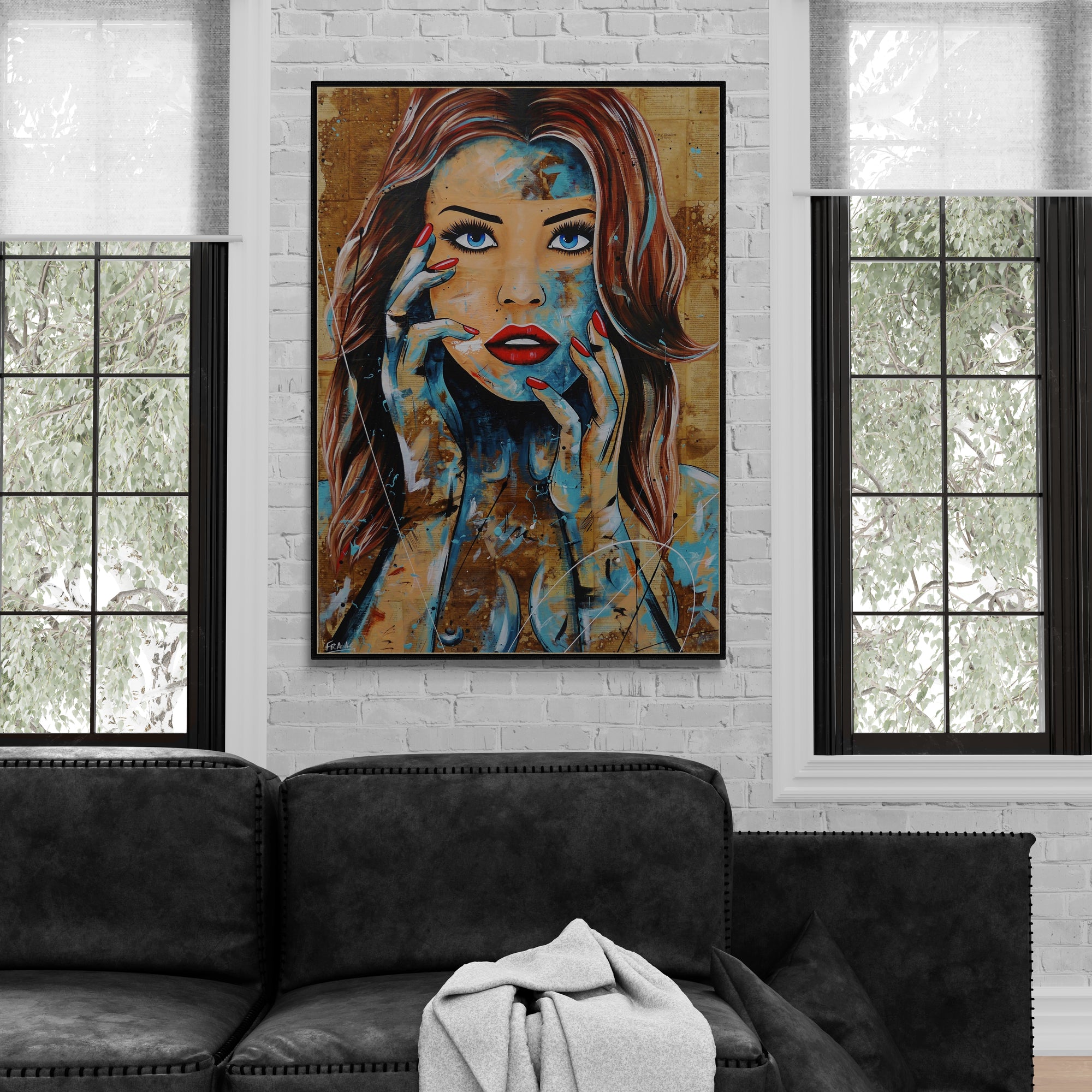 140cm x 100cm Abstract Realism Painting of Elegant Woman - Modern Wall Art for Living Room, Bedroom, or Book Club Decor