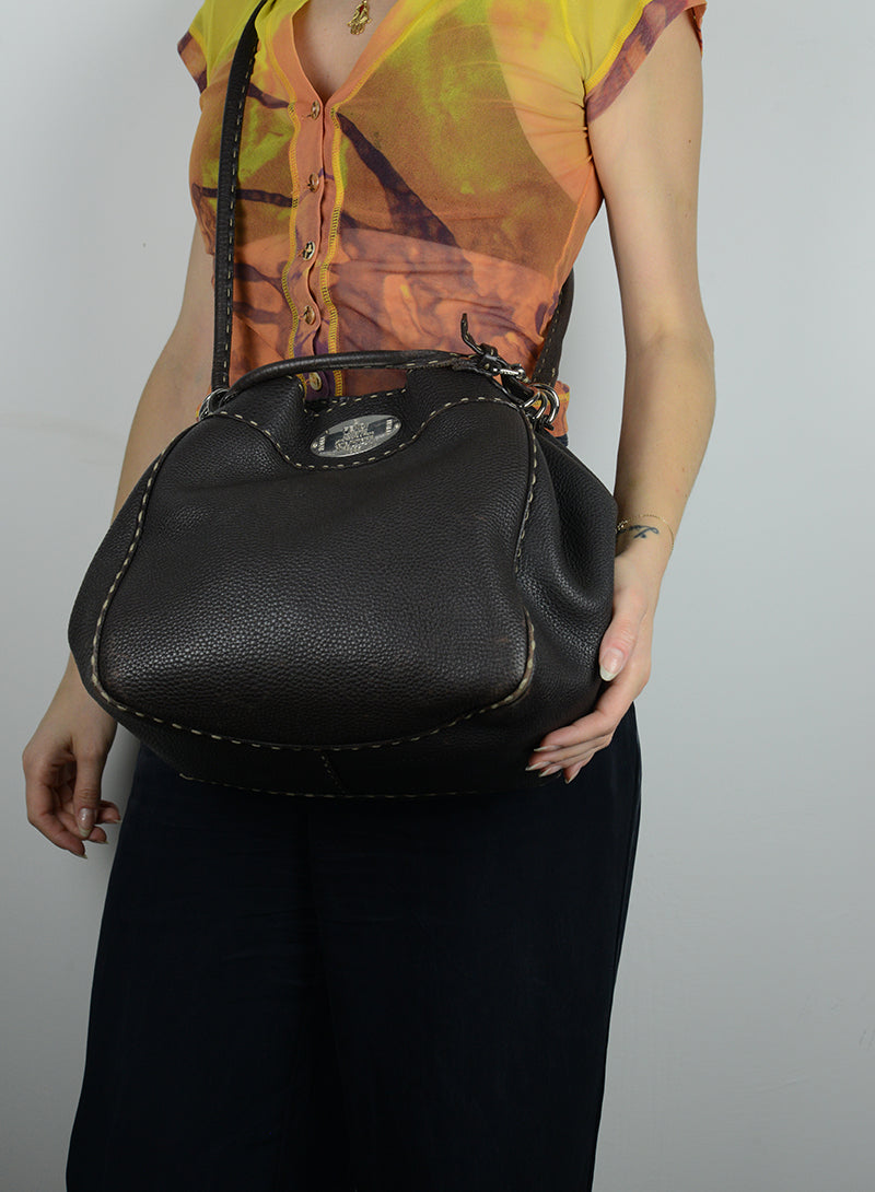 Fendi Selleria Leather Brown Handbag - Luxury Italian Designer Tote for Women, Perfect for Work, Travel & Everyday Use