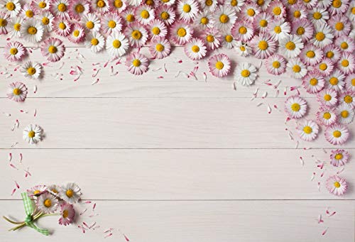 Baocicco 8x6.5ft Valentine's Day Wedding Backdrop - Romantic Wood Wall Photography Background with Yellow & Pink Daisy Petals for Studio Props | Perfect for Engagement Photos, Baby Showers & Anniversary Celebrations