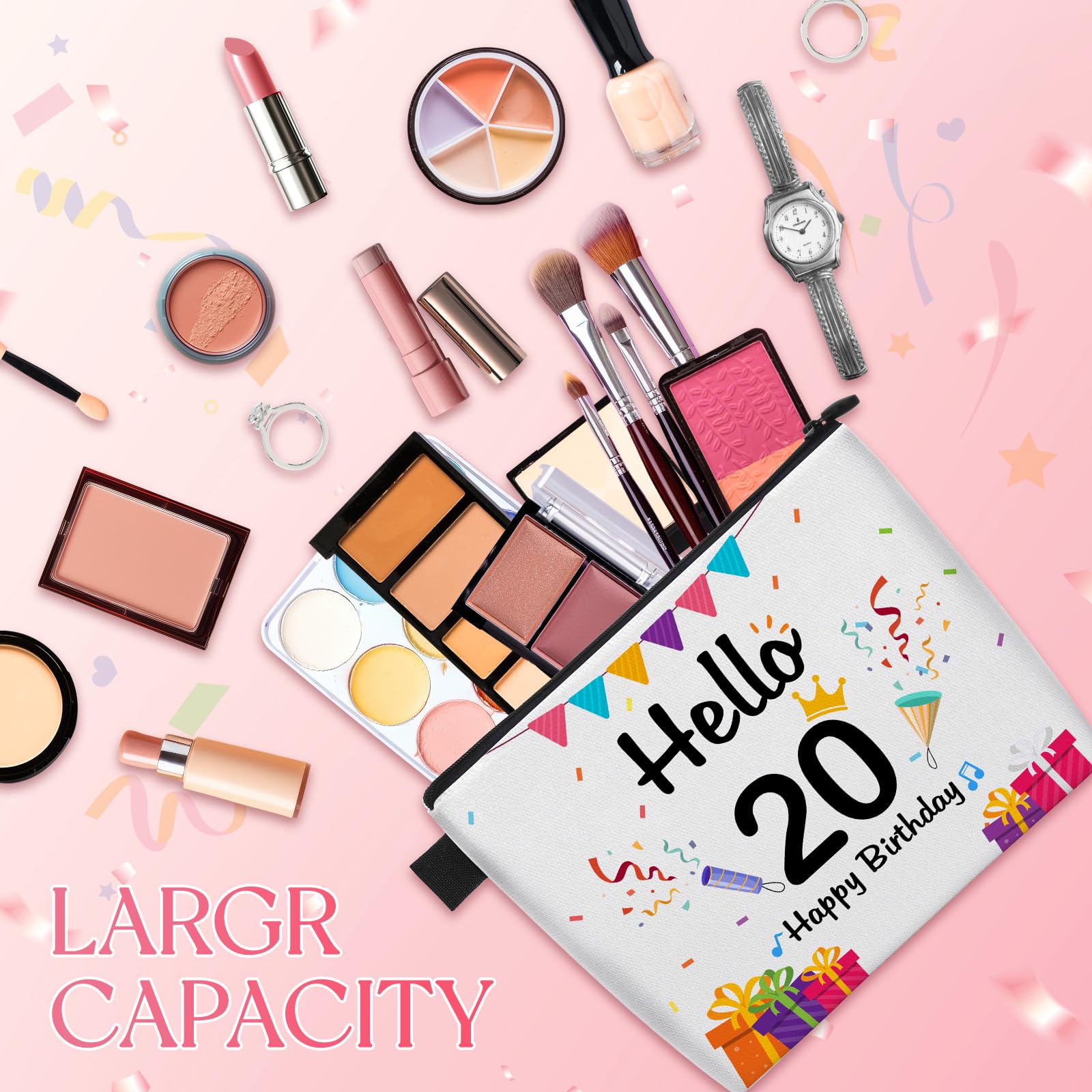 20th Birthday Gift Ideas for Women - Hello 20 Cosmetic Makeup Bag with Zipper | Cute Makeup Pouch for Teens & Young Adults | Perfect for Birthday Parties, Christmas Gifts & Anniversary Favors