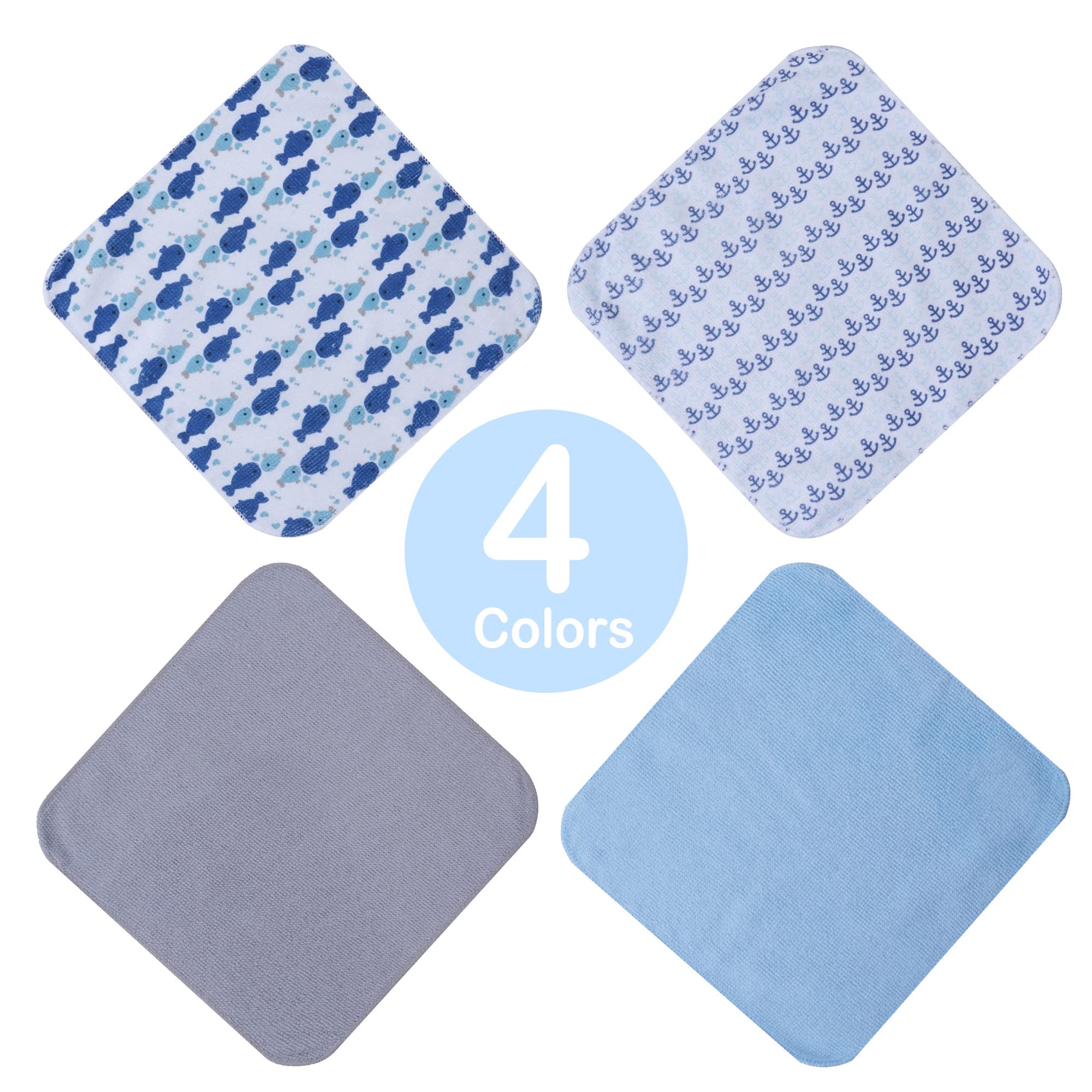 24-Pack Ultra Soft Baby Washcloths - Extra Absorbent & Gentle for Sensitive Skin | 9x9 Inch Whale & Anchor Design | Unisex Face & Body Towels for Boys & Girls | Perfect for Bath Time, Diaper Changes & Gentle Skin Care