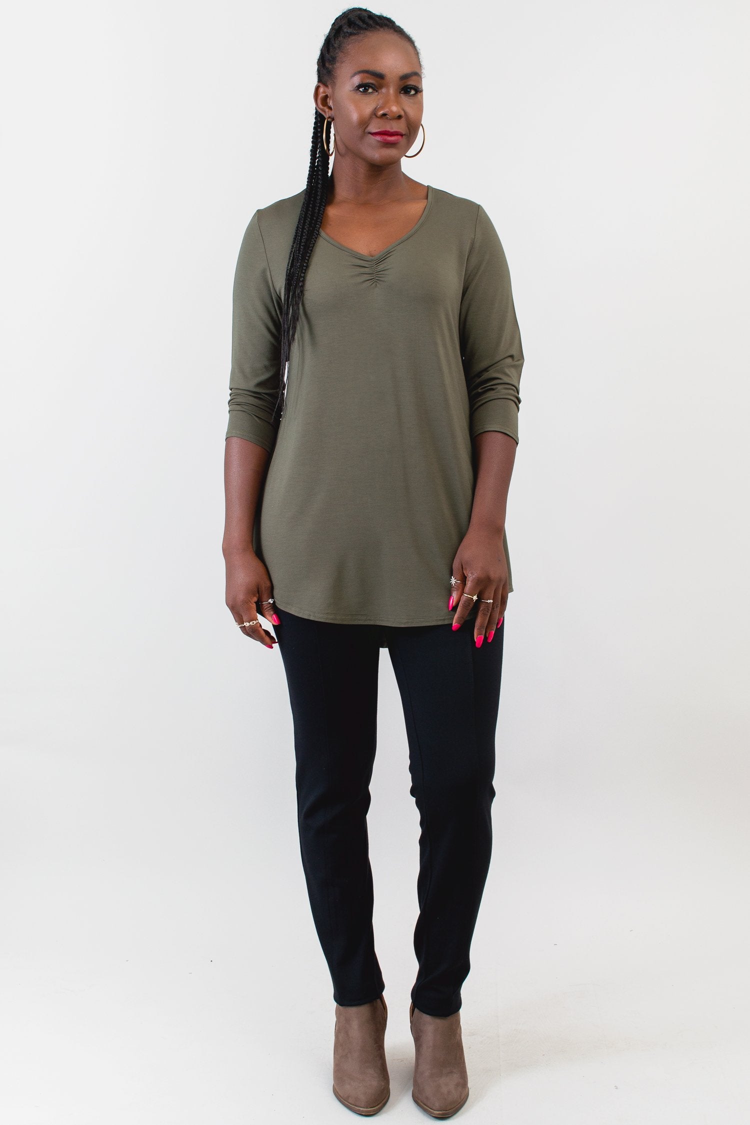 Franny Top Women's Khaki Bamboo Blouse - Eco-Friendly & Breathable for Summer Outfits, Casual Wear & Office Attire