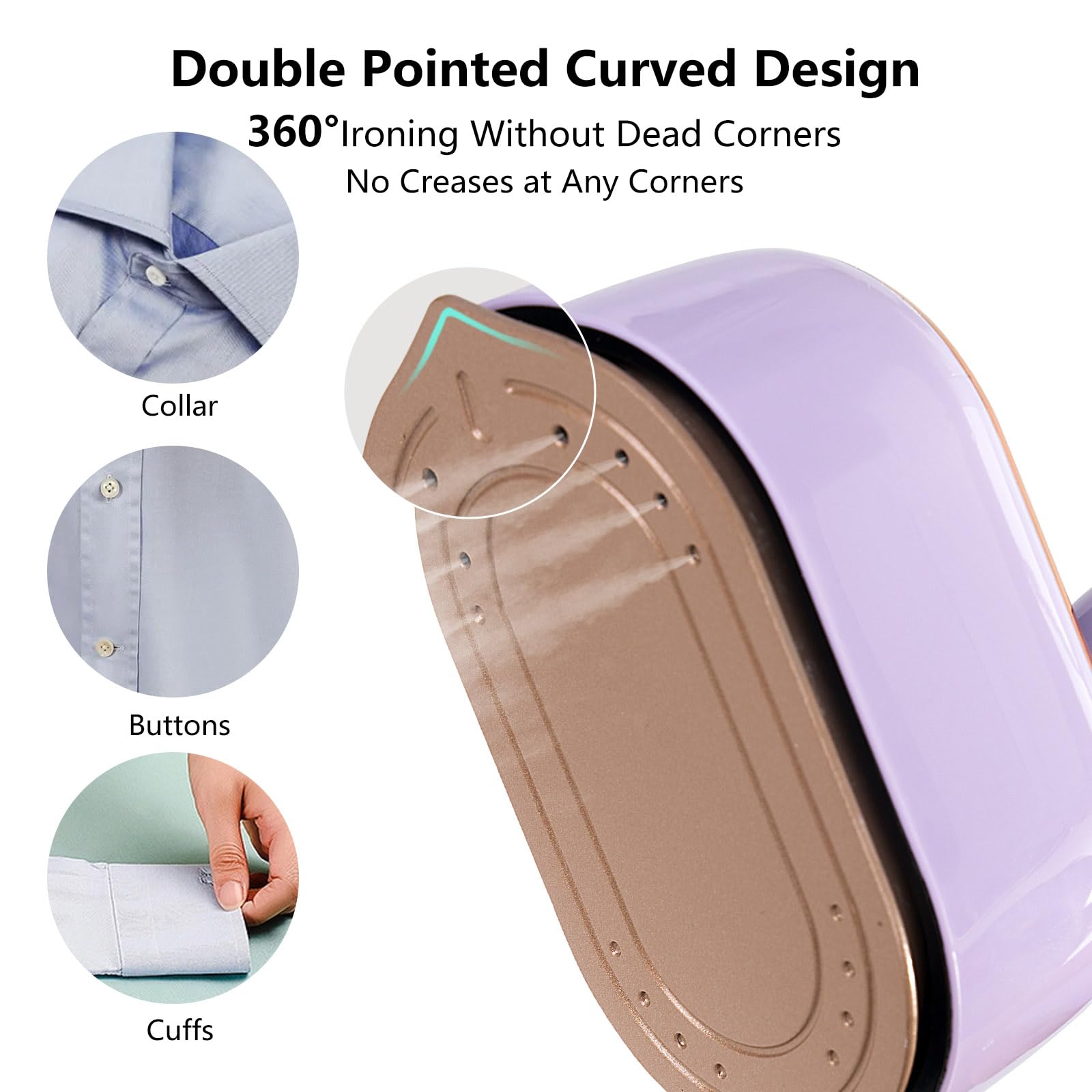 BYMECOST Mini Travel Steamer Iron - Portable Handheld Clothes Steamer 1000W Fast Heating (5 Seconds) with 180° Rotatable Nozzle - Perfect for Travel, Business Trips & Home Use (Purple)