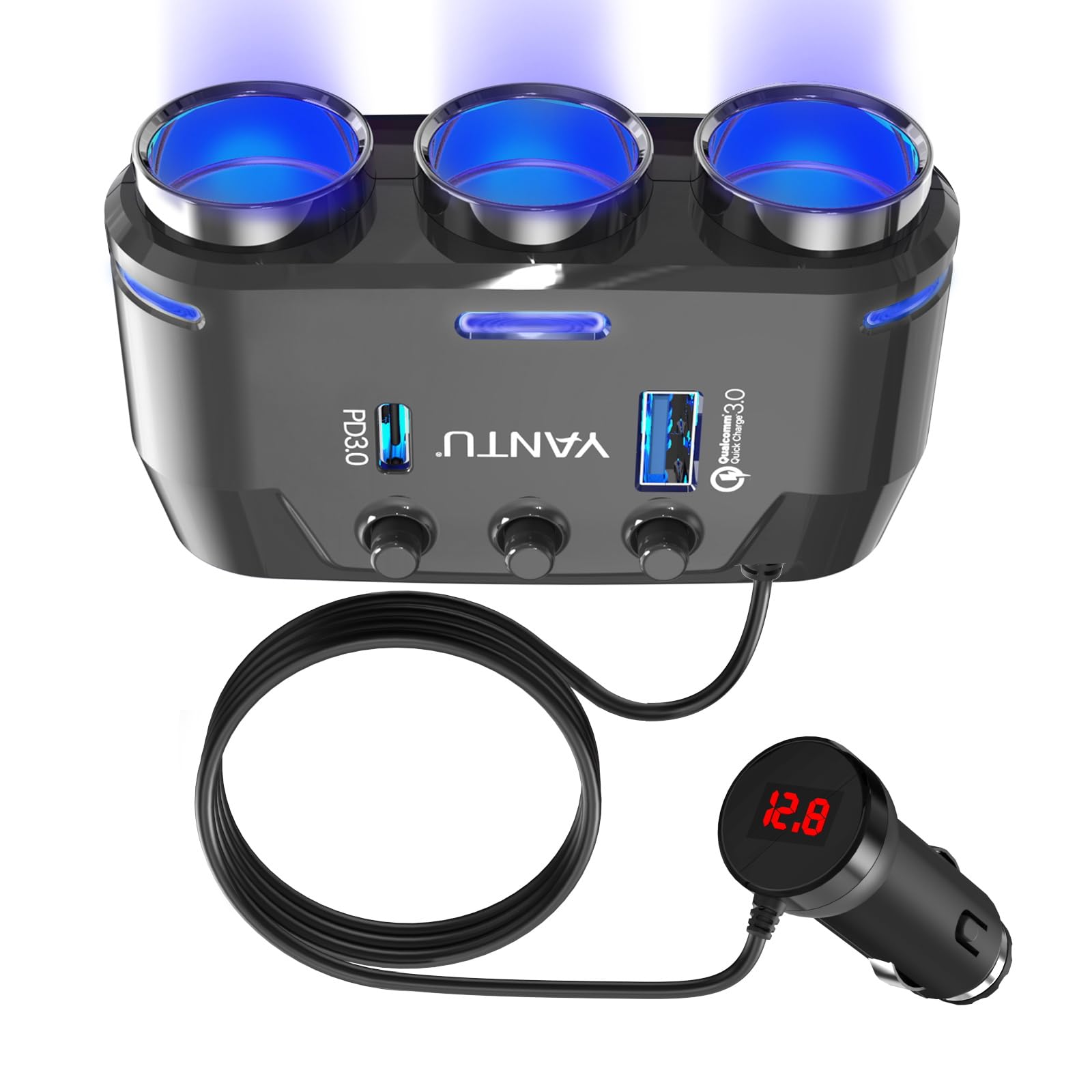 YANTU 40W QC3.0 & PD Car Charger Adapter - 3-Socket 140W Cigarette Lighter Splitter with Dual USB Ports (12V & USB-C) - Fast Charging for Phones, Tablets, GPS & Car Devices - Perfect for Road Trips & Long Drives