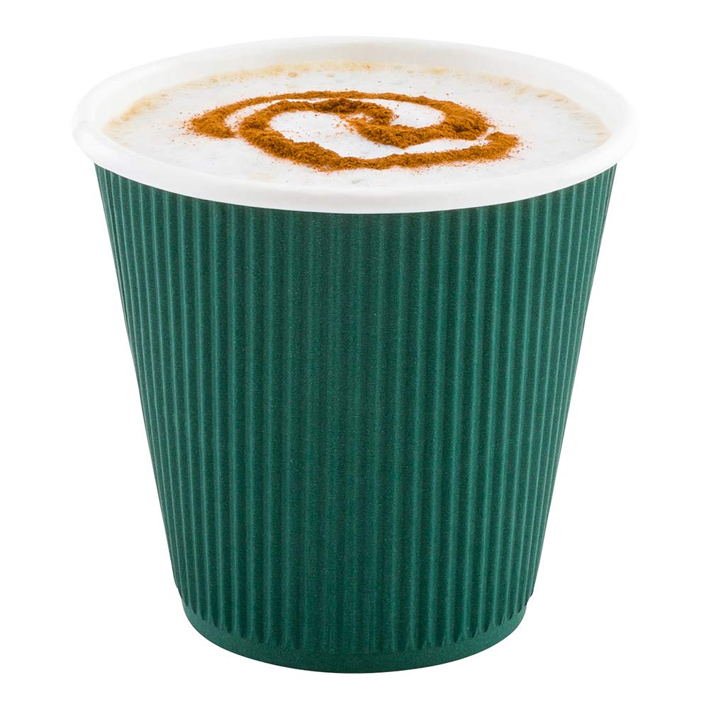 Eco-Friendly 8 oz Insulated Paper Coffee Cups with Ripple Wall - Forest Green (500 Count) - Perfect for Coffee Shops, Offices & Catering Events - Matching Lids Available Separately (RWA0360B, RWA0360W, RWA0328LG, RWA0328GR, RWA0328HP, RWA0283W, RWA0283B)