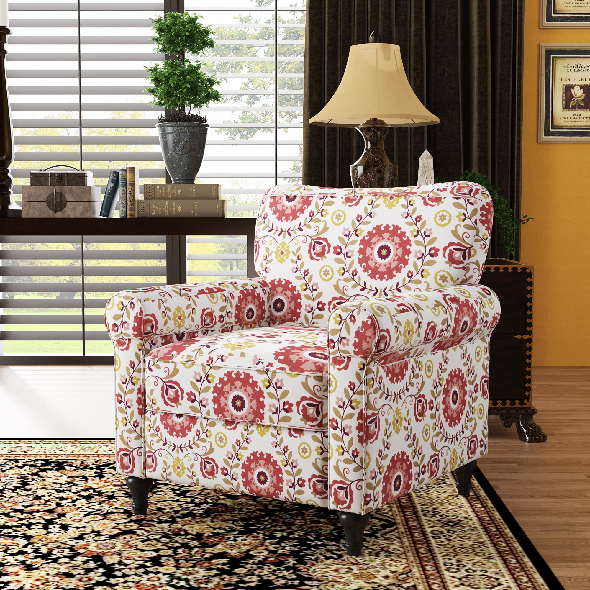 Mid Century Modern Upholstered Wingback Accent Chair - Comfortable Single Sofa Club Side Chair with Tapered Rubber Legs - Stylish Fabric Armchair for Living Room, Bedroom & Home Office - Perfect for Relaxing, Reading & Decorating (Colorful)