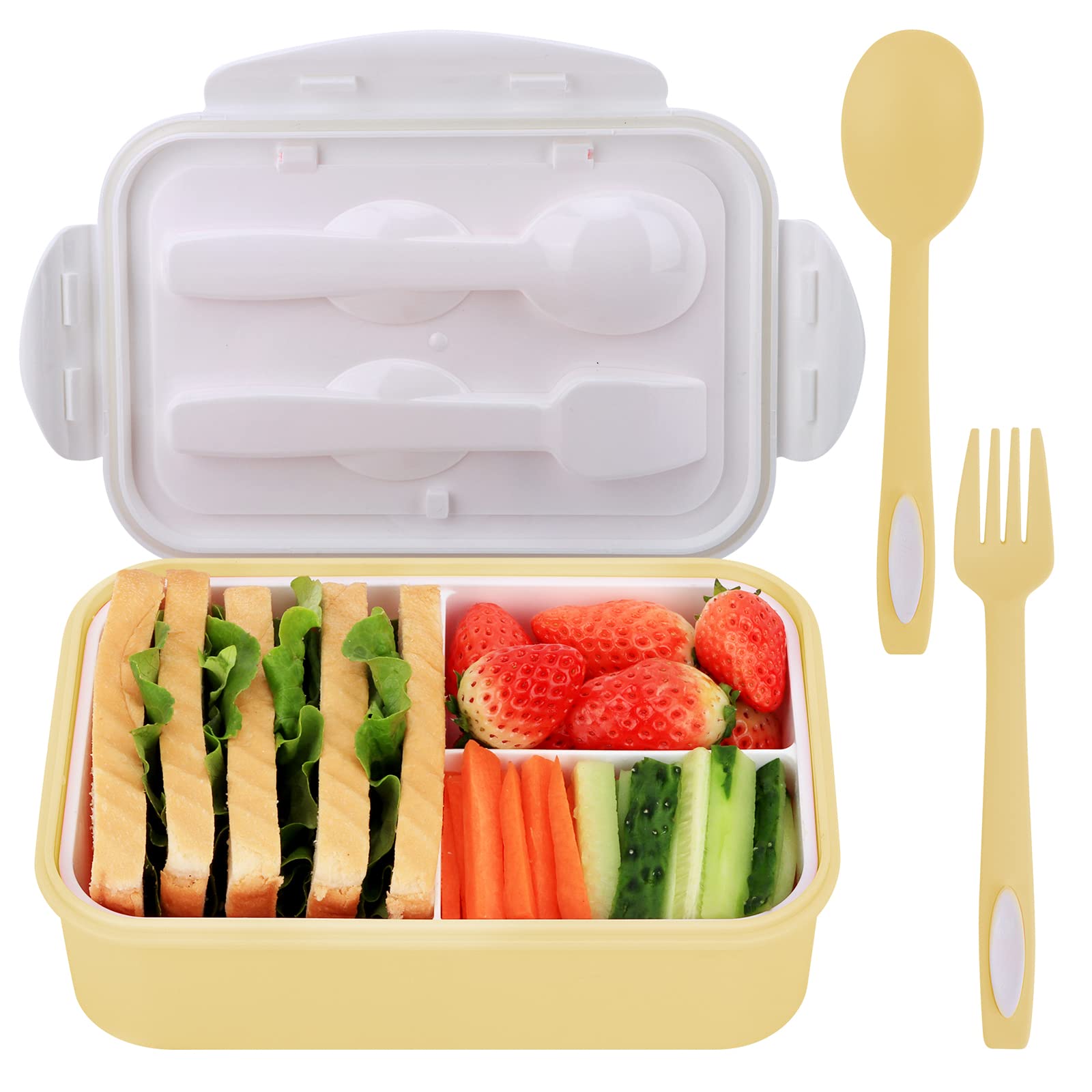 BPA-Free 1400ML 3-Compartment Plastic Bento Lunch Box for Adults & Kids - Leakproof Food Storage Container for School, Office & Picnic - Eco-Friendly Back to School Supplies