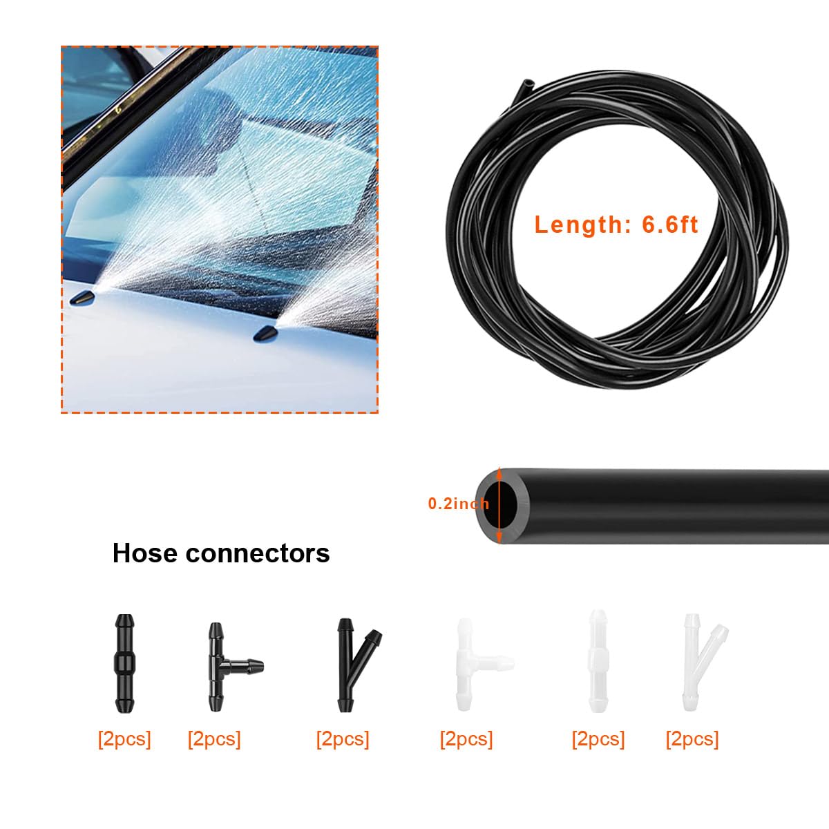 12PCS Universal Windshield Washer Hose Kit - Durable Rubber Wiper Fluid Tubing with Water Pump & Nozzle Connectors - Car Accessories for Most Vehicles | Perfect for DIY Car Maintenance & Windshield Cleaning