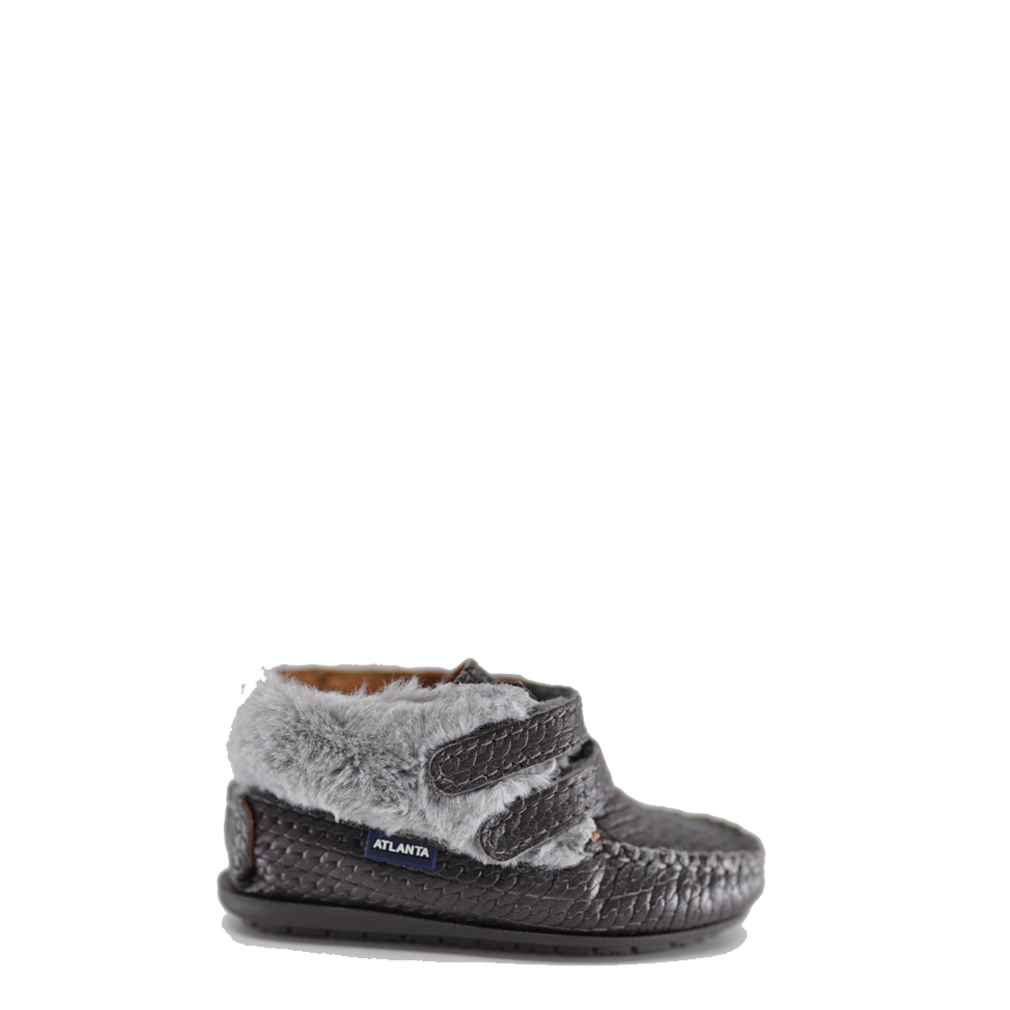 Atlanta Moccasin Gray Weave & Fur Baby Booties - Warm Winter Shoes for Newborns & Toddlers - Perfect for Indoor & Outdoor Use