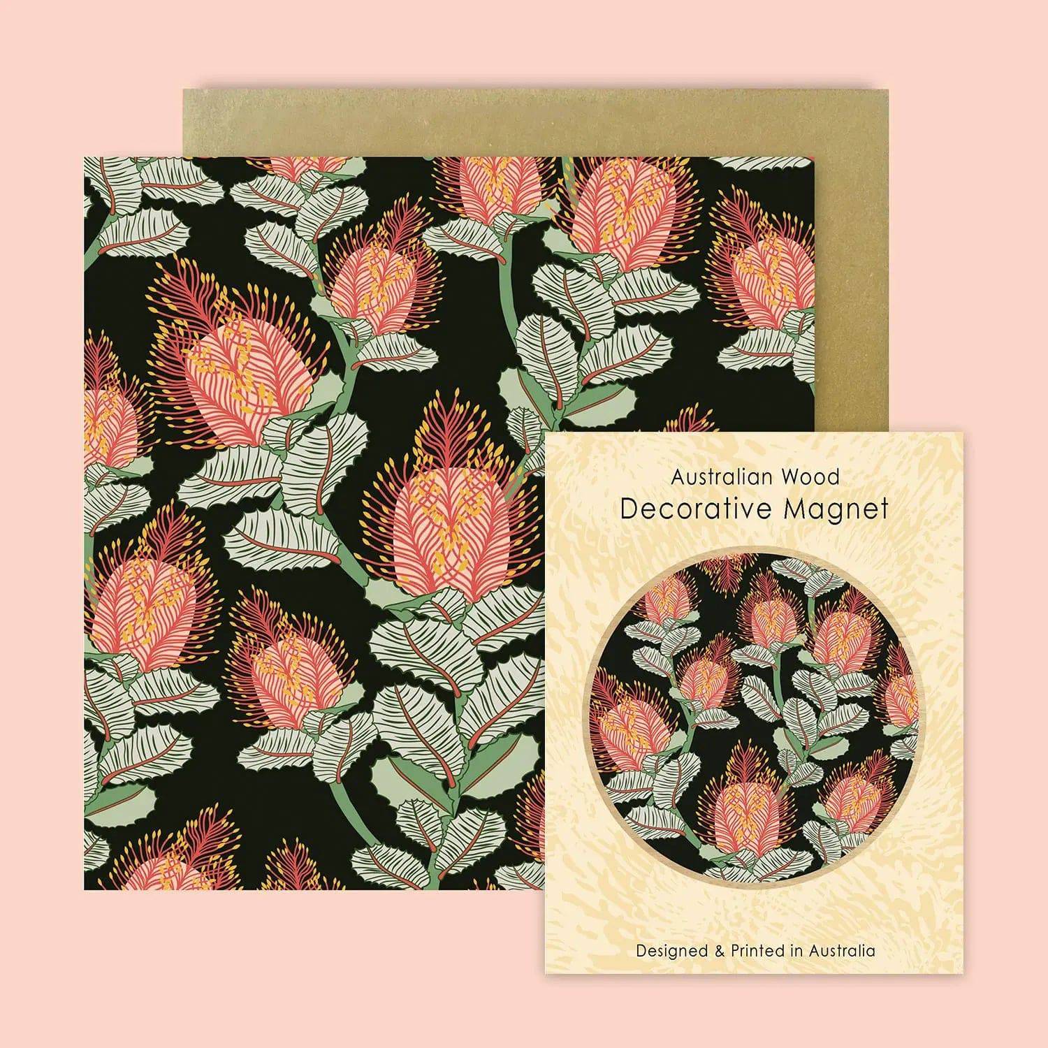 Coral Banksias Magnetic Gift Set with Greeting Card - Perfect for Birthday, Anniversary, and Thank You Gifts