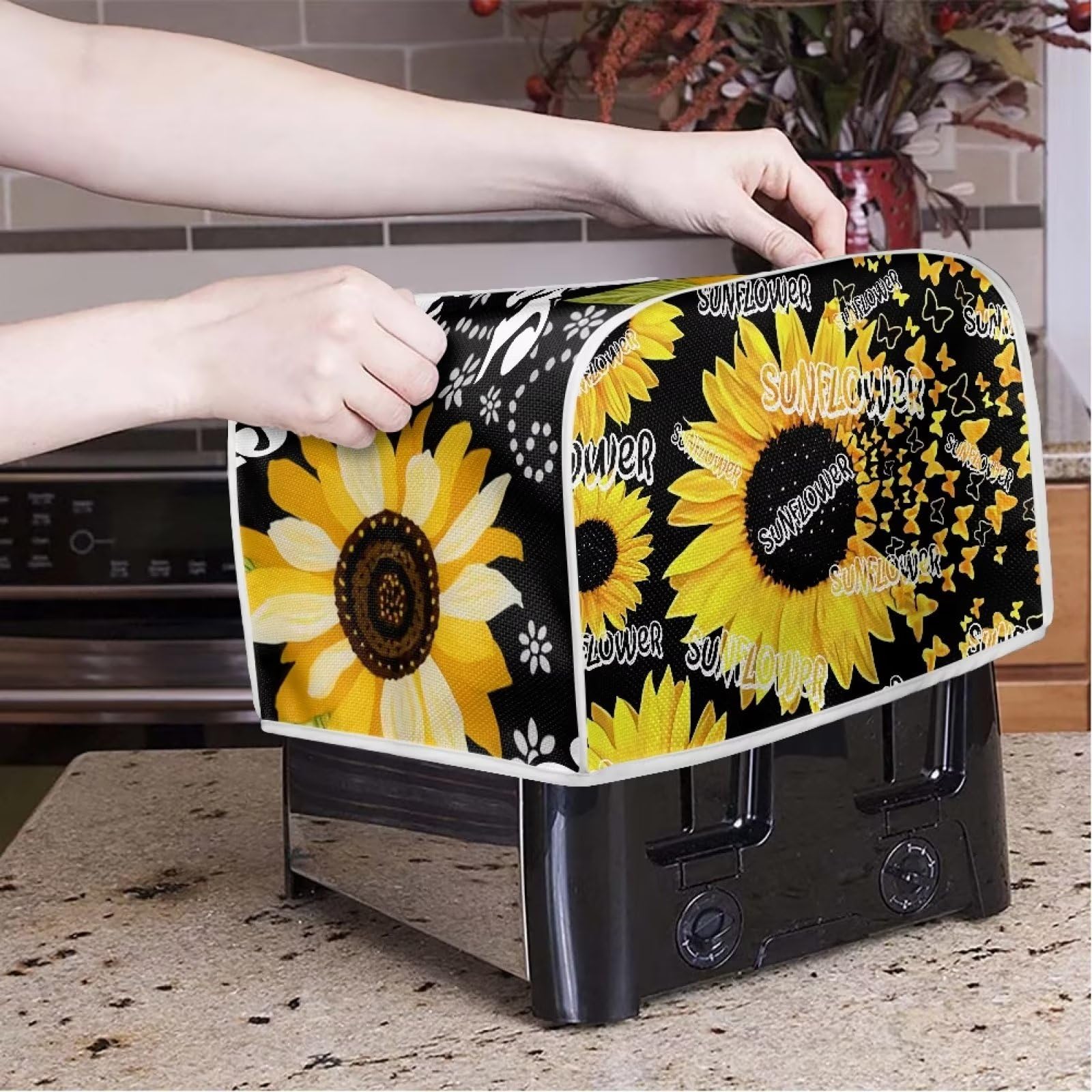 Sunflower Butterfly Print Toaster Cover & Bread Maker Dust Cover - Waterproof & Heat-Resistant Kitchen Appliance Protector for Toaster Oven & Bread Machine - Perfect for Home, Kitchen, Party & Gift Use