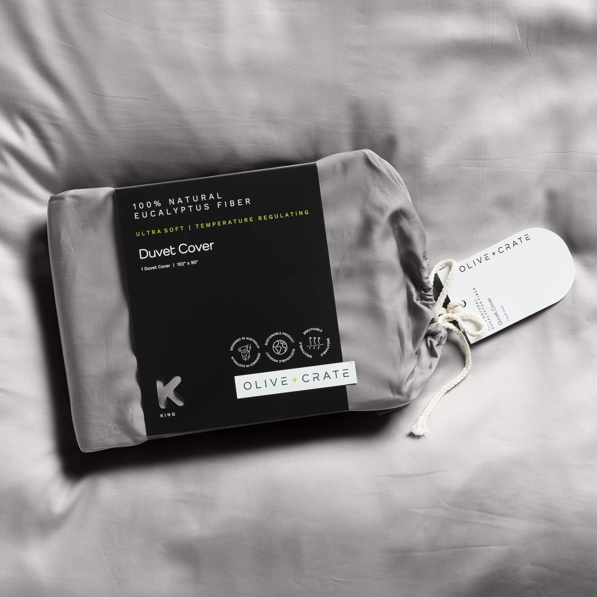 Olive + Crate Eucalyptus Cooling Duvet Cover Queen Size - Premium Tencel Lyocell Fiber from Austria | Ultra Soft Modal Fabric | Stone Gray (90
