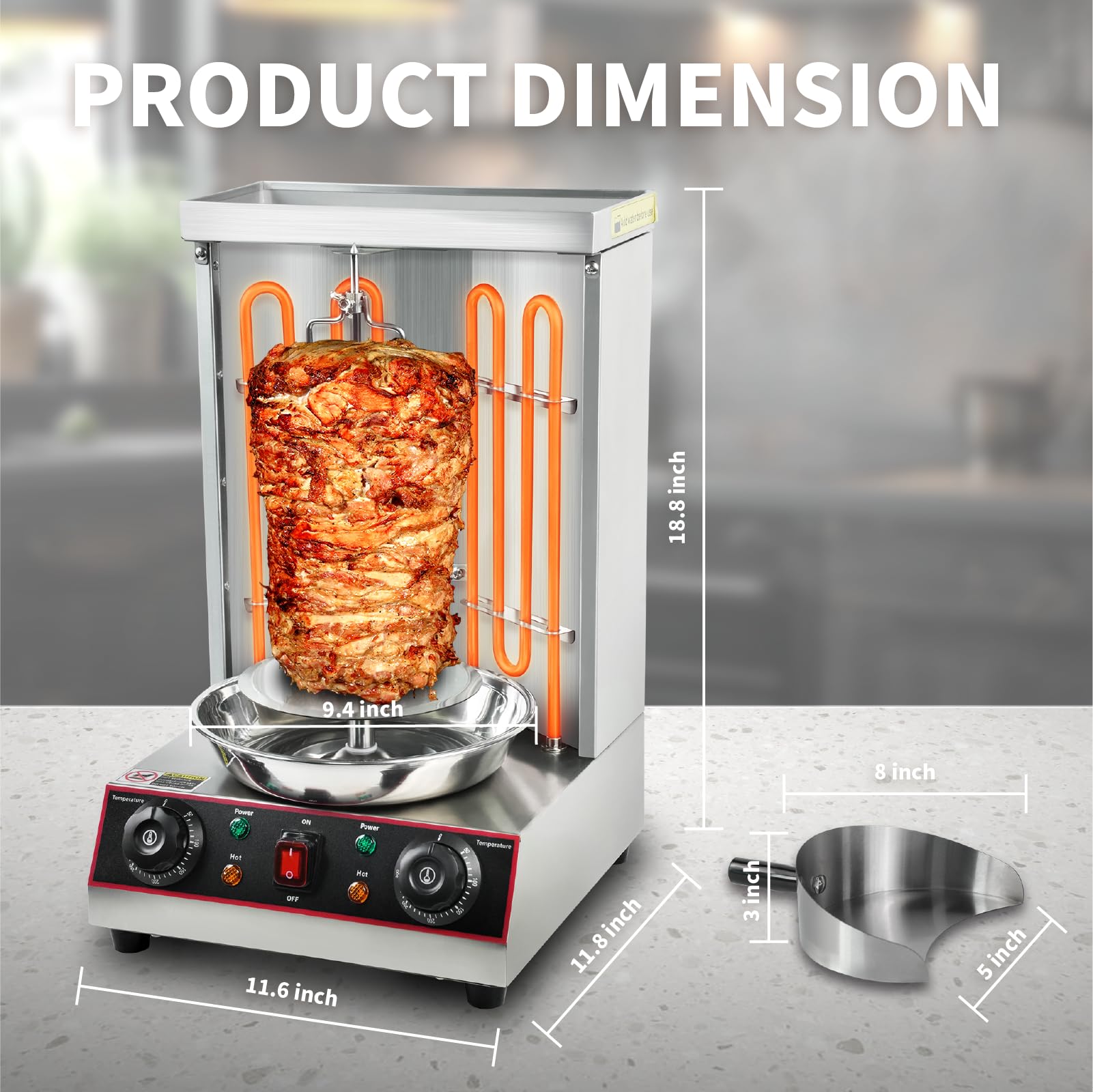 Electric Shawarma Grill Machine - Vertical Doner Kebab Rotisserie Oven with Meat Catch Pan | Commercial & Home Use for Gyro, Chicken, Beef | Perfect for Restaurants, Food Trucks & Parties