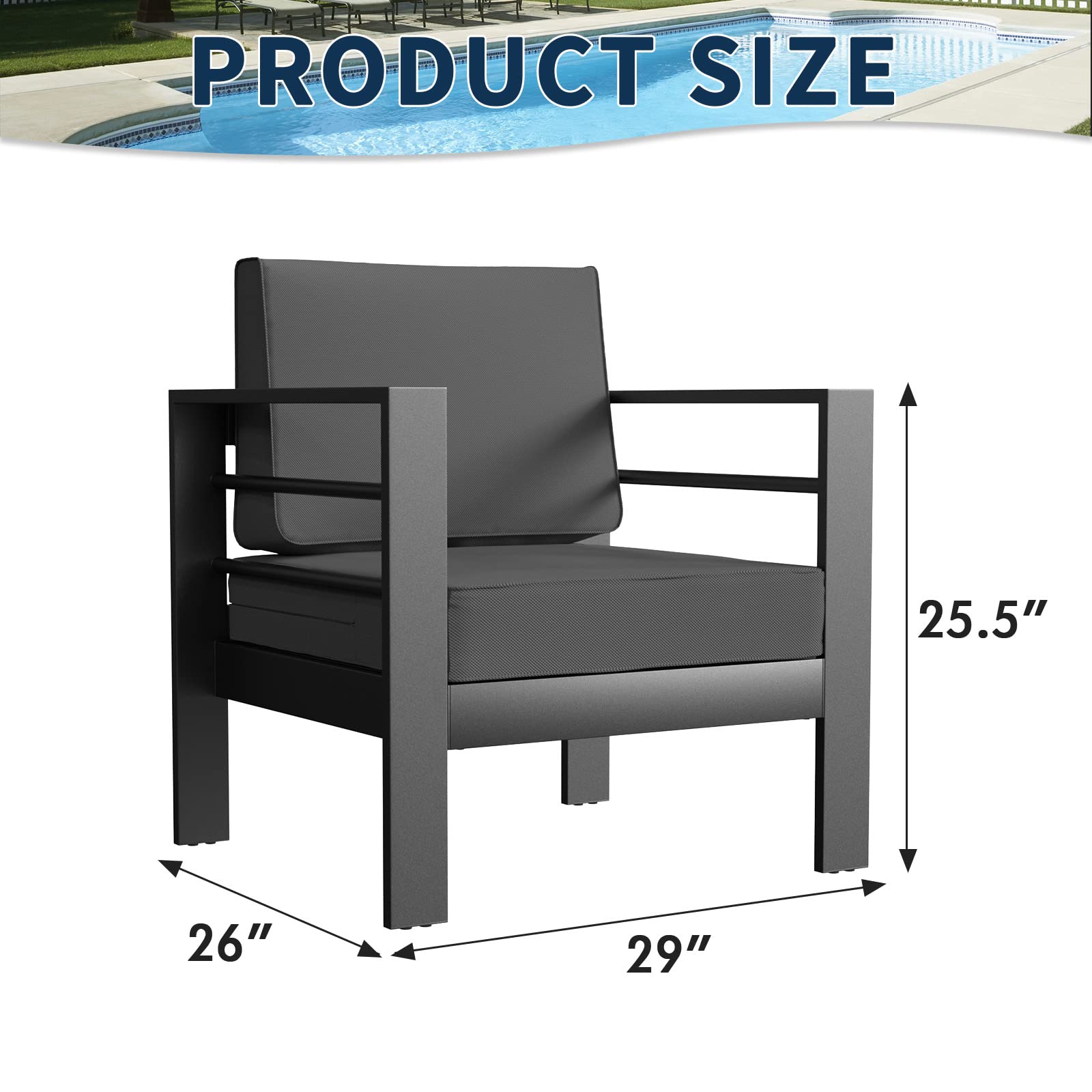 **Amopatio Oversized Aluminum Patio Armchair Set of 2 – All-Weather Outdoor Modern Metal Sofa Chairs with 5-Inch Cushions & Waterproof Covers, Dark Grey – Perfect for Garden, Poolside, and Patio Relaxation**