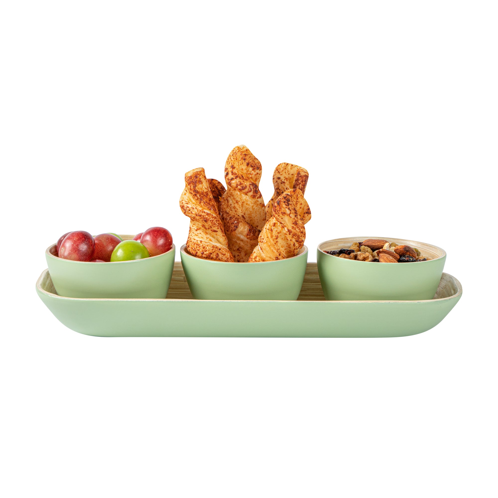 Eco-Friendly Bamboo Bowl Set with Tray - 3 Piece Reusable Dinnerware, 11.75