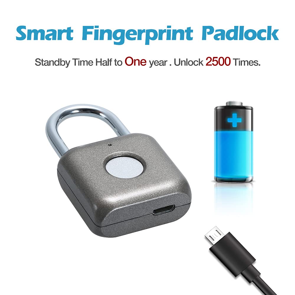 Dhiedas Smart Fingerprint Padlock - Keyless Biometric Lock with USB Rechargeable for Gym, Home, Office, Luggage & Bikes | Secure Digital Lock for Doors, Suitcases & Backpacks | Ideal for Travel, Storage & Personal Security
