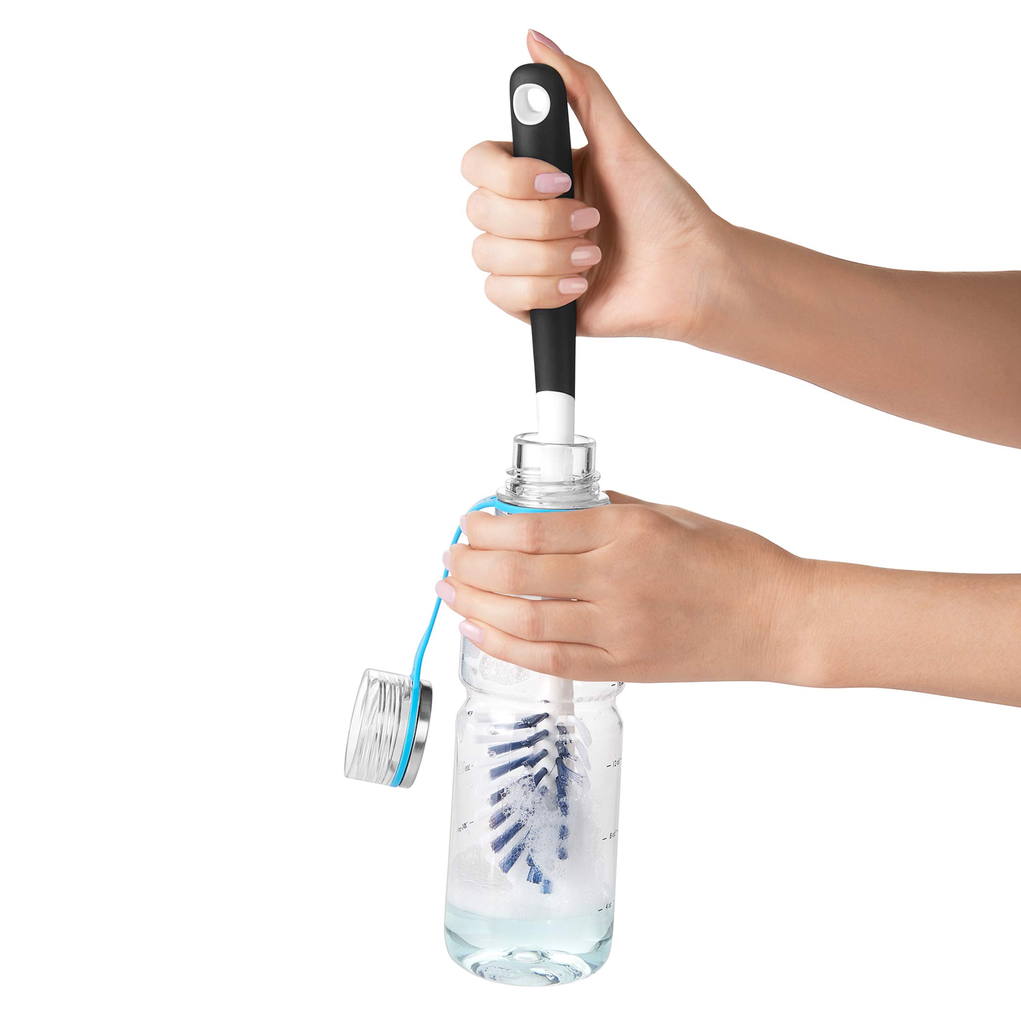 OXO Water Bottle Cleaning Set - Reusable Brush Kit for Stainless Steel & Glass Bottles | Perfect for Home, Office, Gym & Travel | Slate Gray
