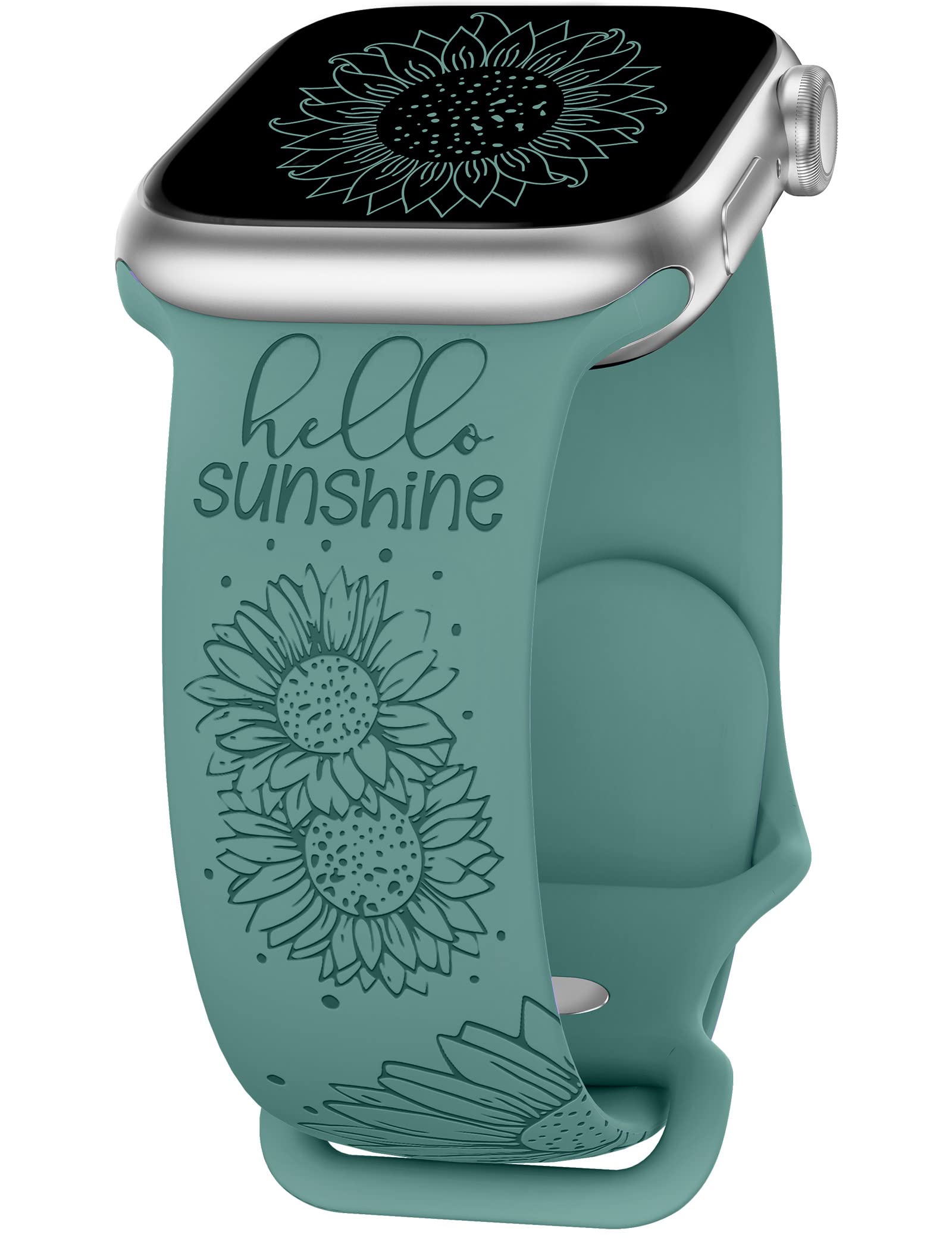 Sunflower Engraved Silicone Band for Apple Watch 38mm 40mm 41mm 44mm 45mm 42mm 49mm - Floral Sport Strap Compatible with iWatch Series 8/7/6/5/4/3/2/1/SE/Ultra - Perfect for Women, Girls, Workouts & Everyday Wear