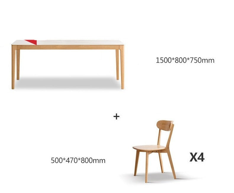 Solid Oak & Ash Wood Dining Table with Natural Rock Slab Surface - Rustic Farmhouse Style for Dining Room & Kitchen Decor