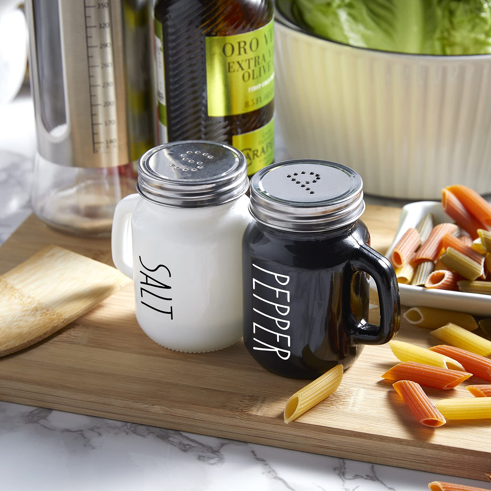 Premium ZOSUJO 4 oz Glass Salt and Pepper Shakers Set - Cute Black & White Kitchen Decor with Stainless Steel Lids - Perfect for Home, Restaurants, Wedding Gifts & Table Setting Accessories