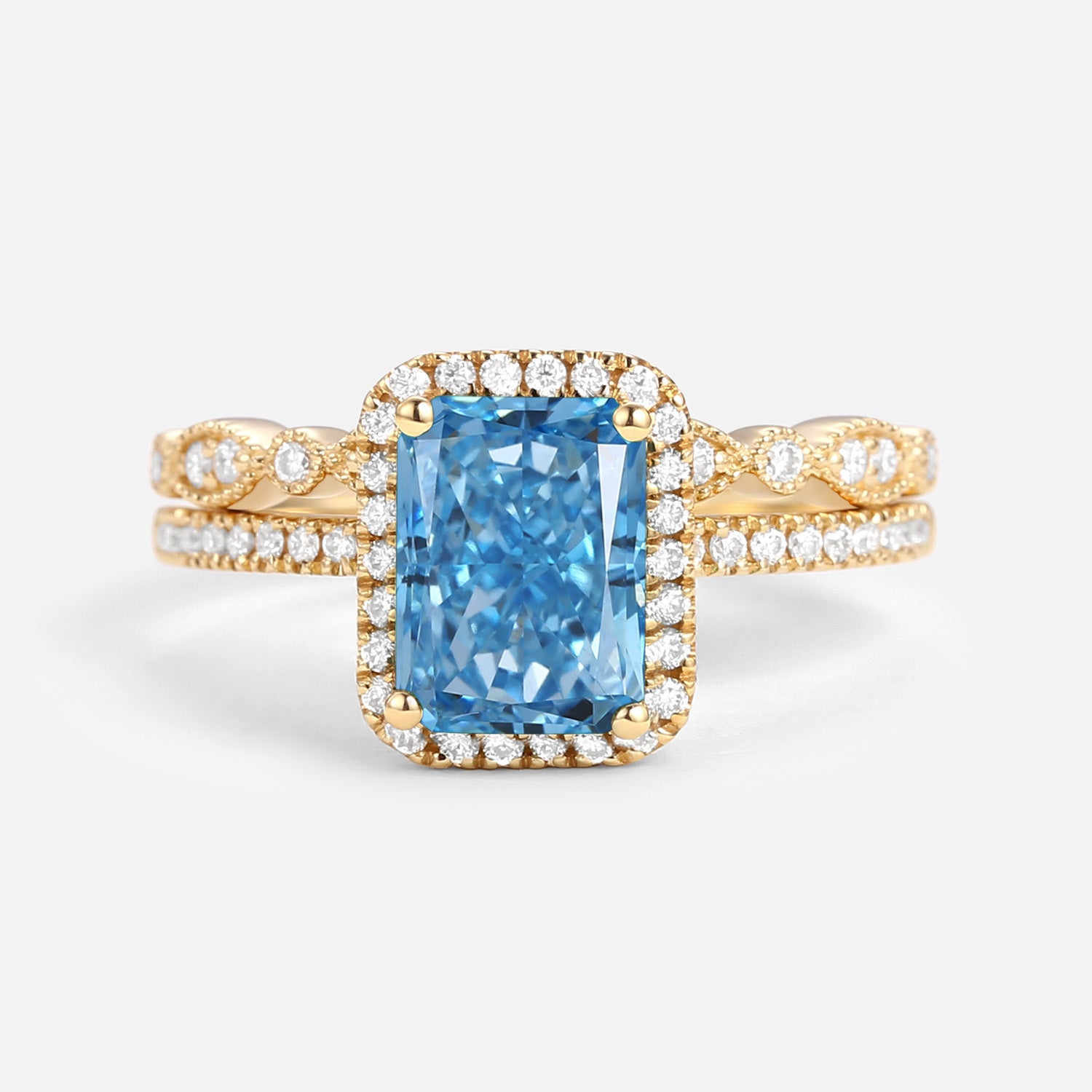 1.0ct Emerald Cut Blue Lab Grown Diamond Engagement Ring Set for Women - Elegant Wedding & Promise Jewelry Gift for Her - Perfect for Proposals, Anniversaries & Special Occasions