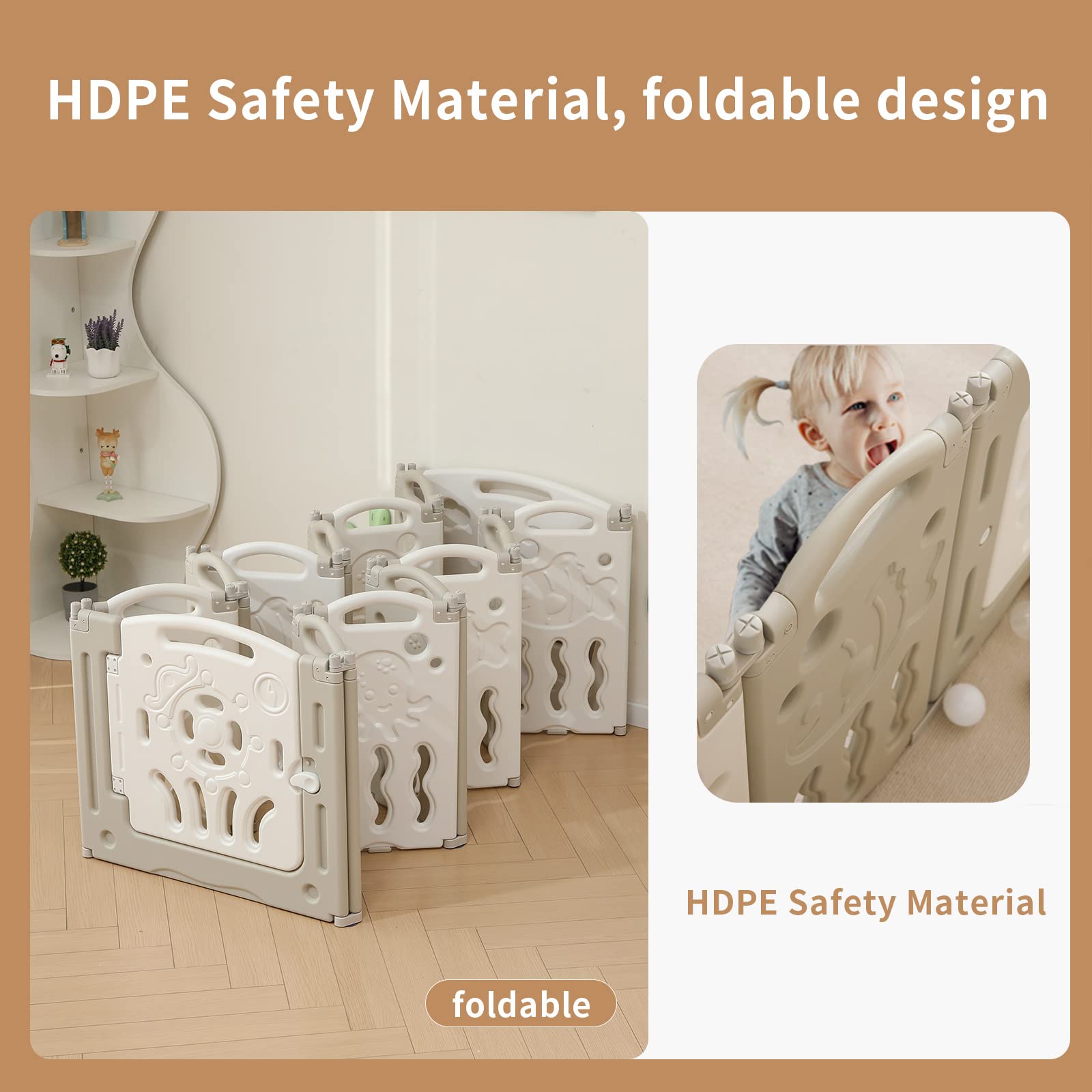 **Foldable Baby Playpen for Infants & Toddlers - 22 Panel Extra Large Play Yard, Portable Play Fence & Adjustable Safety Gate - Perfect for Indoor Play Areas, Daycare, and Home Nursery**