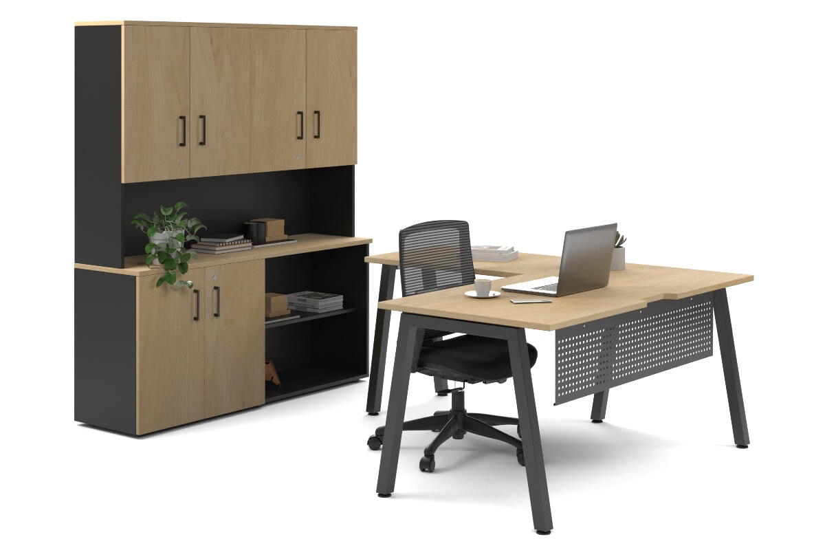 L-Shaped Executive Desk with Quadro A Legs - Black Metal Legs [1600L x 1800W, Cable Management Scallop] - Perfect for Home Office & Modern Workspace