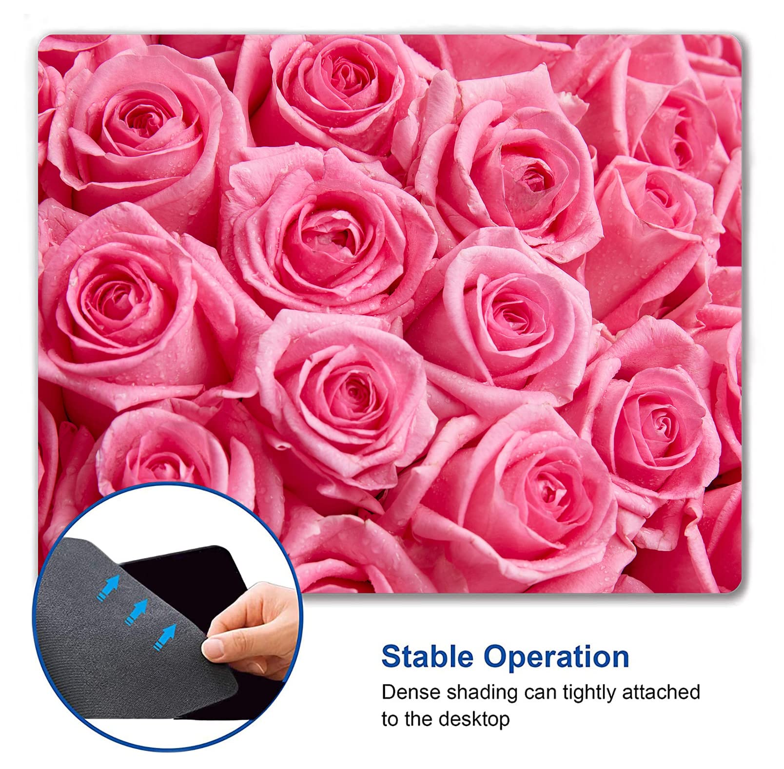 Custom Square Gaming Mouse Pad with Pink Rose Flower Design - Non-Slip Rubber Base for PC & Laptop - Perfect for Office Work, Gaming & Home Computer Use